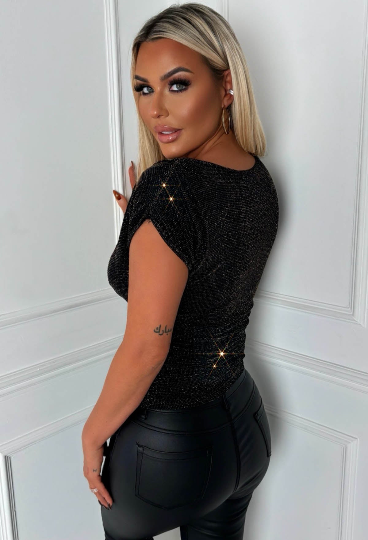 Moonlight Magic Black Ruched Off The Shoulder Lurex Top