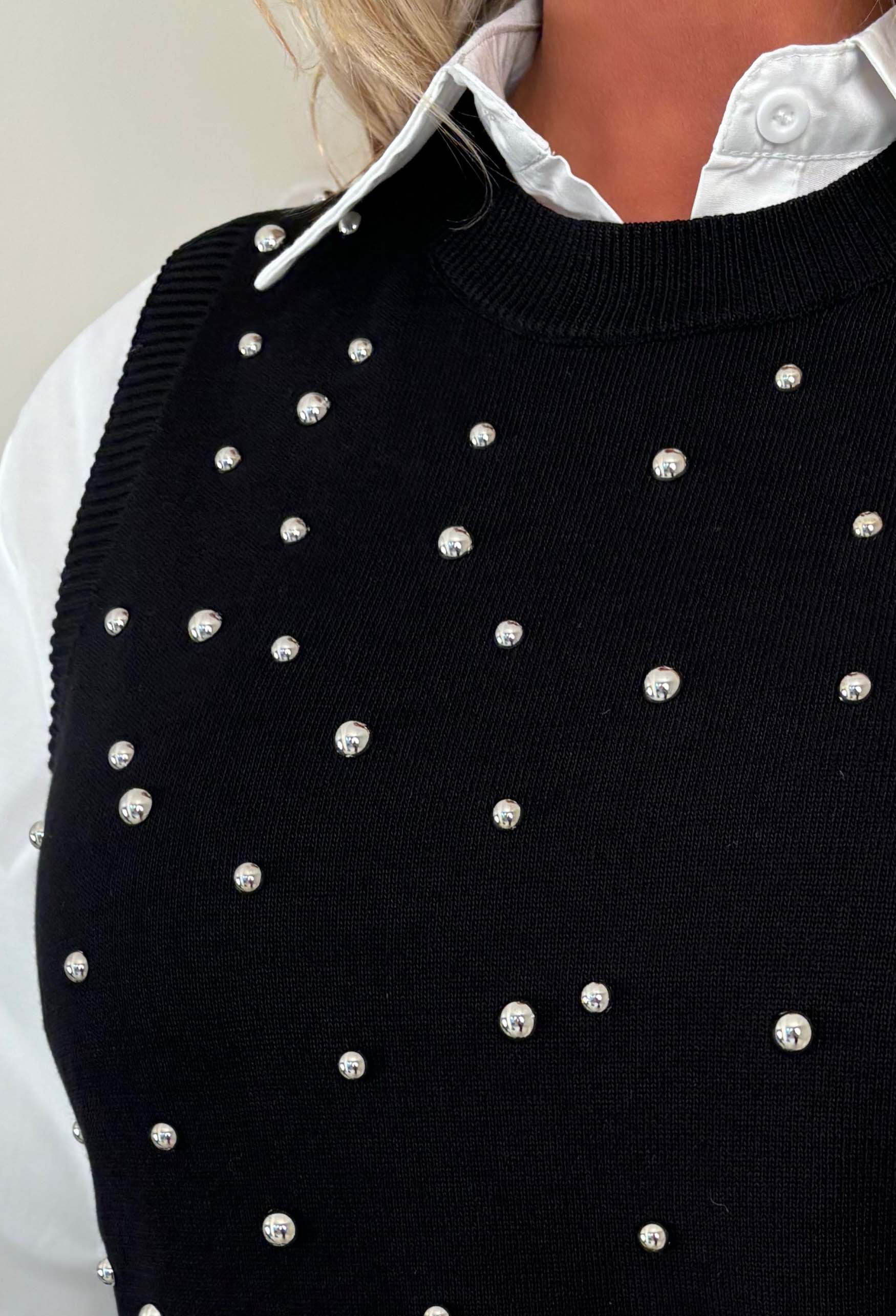My Desire Black 2 In 1 Embellished Jumper With Shirt