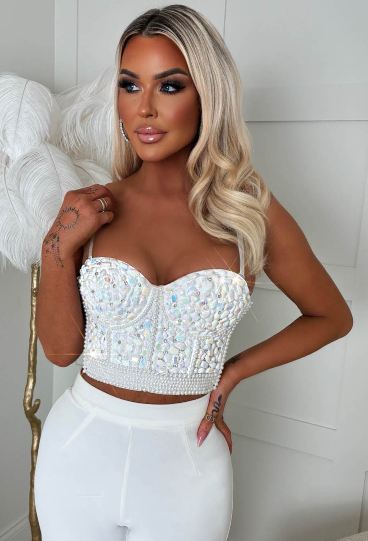 My Little Secret White Diamond Bodice Crop Top