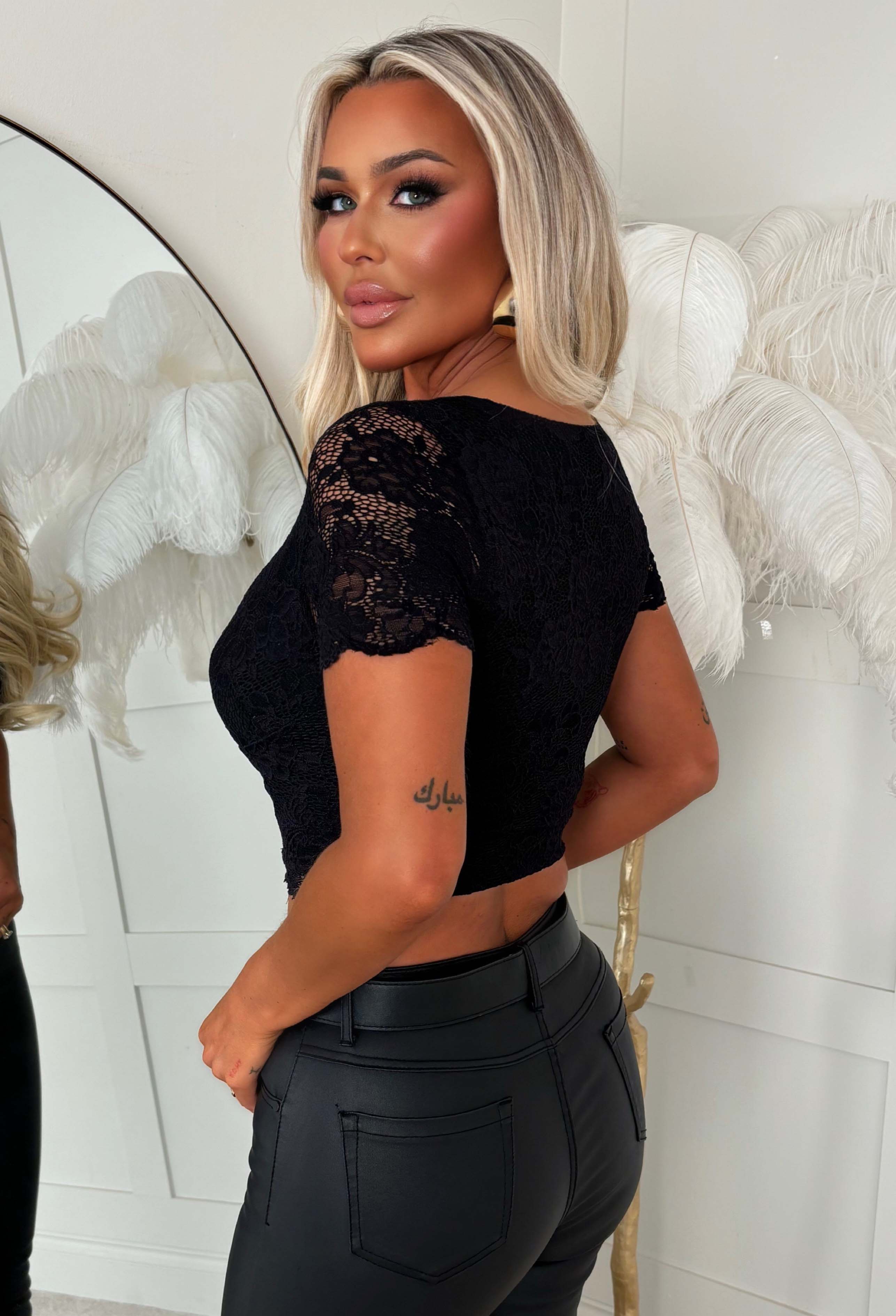 Pretty Problem Black Lace Scalloped Short Sleeved Crop Top