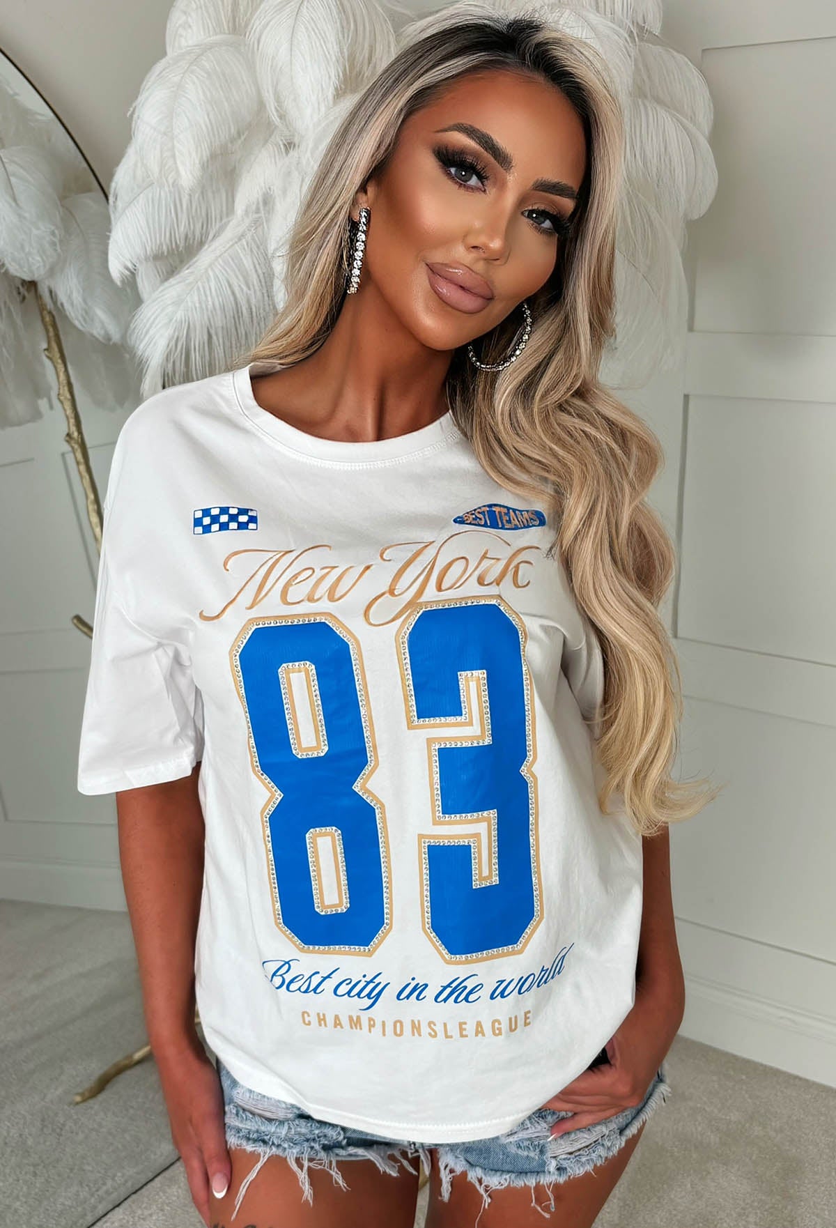 Narissa Blue Graphic Diamante T-shirt