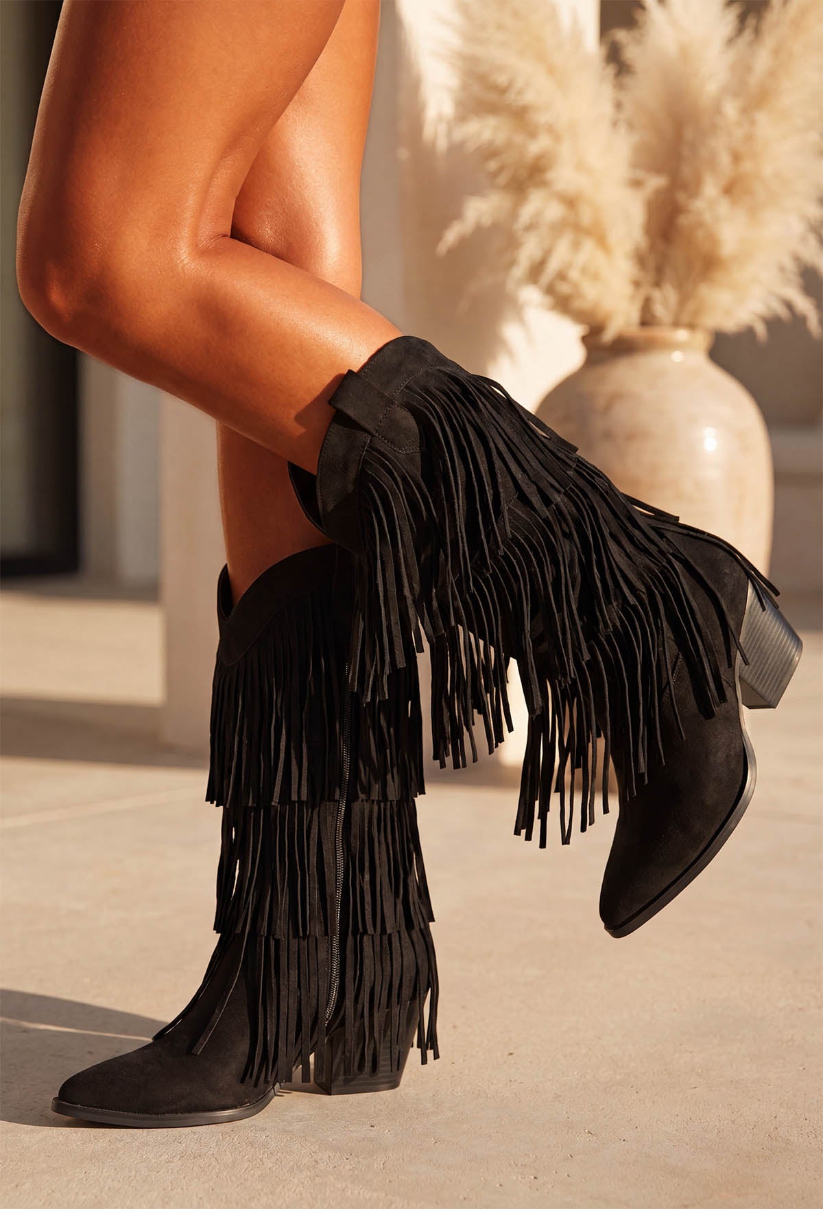 Nellie Black Tassel Cowboy Boots