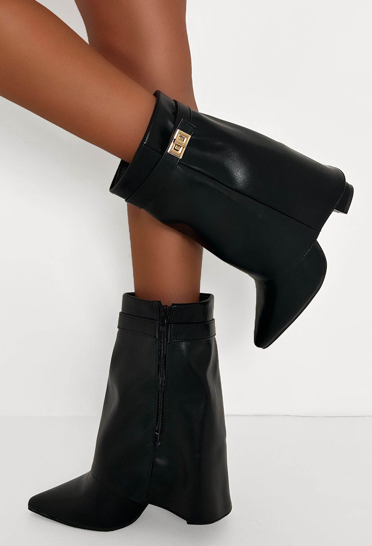 Black Fold Over Boots Ciuyurra Wedge Heels Fold Over Boots Mid