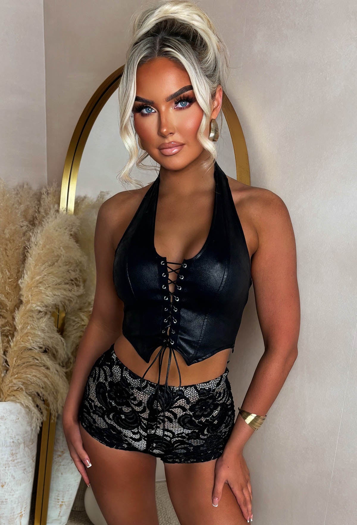 No Plans Black Stretch Lace Hot Pants