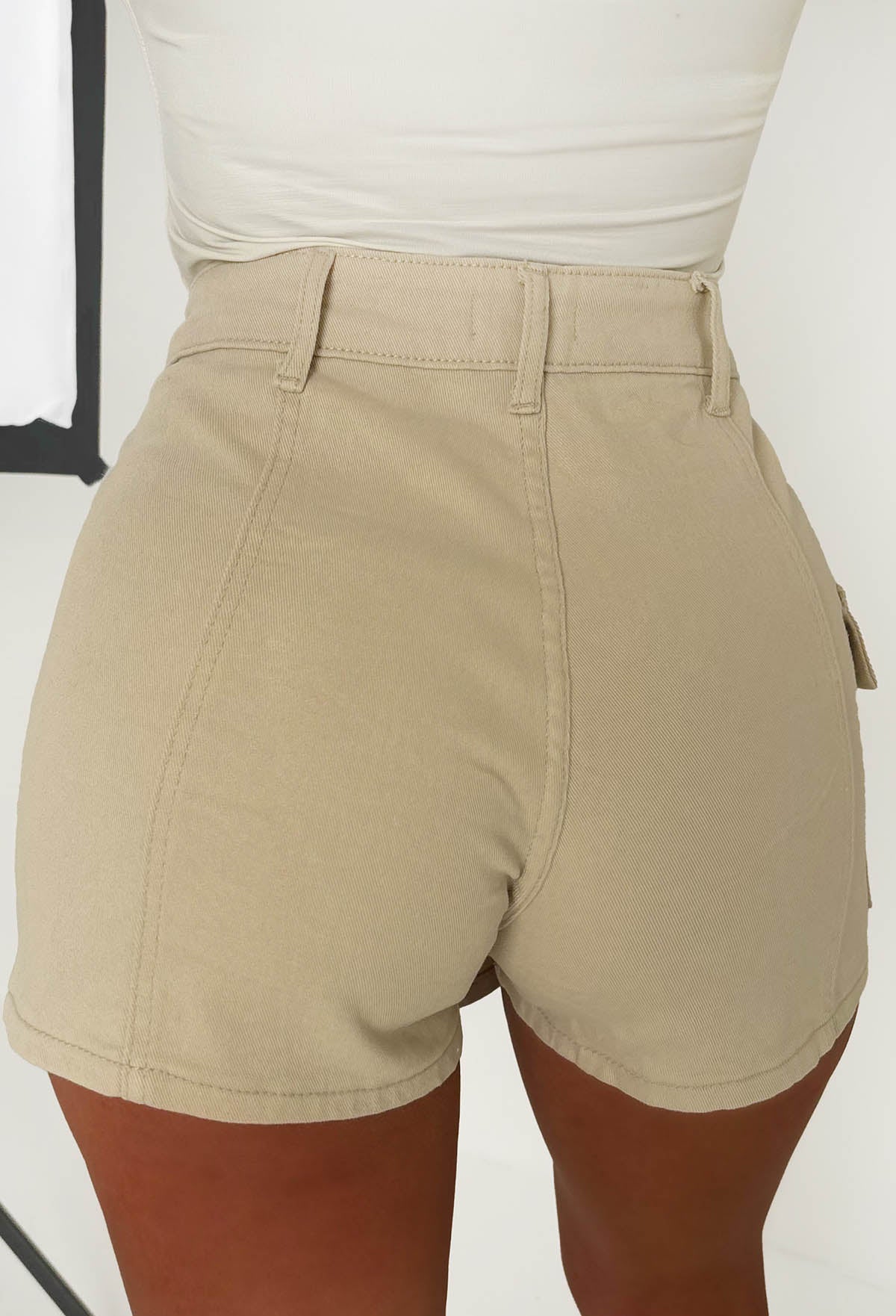 No Push Over Beige Stretch Wrap Over Cargo Skort