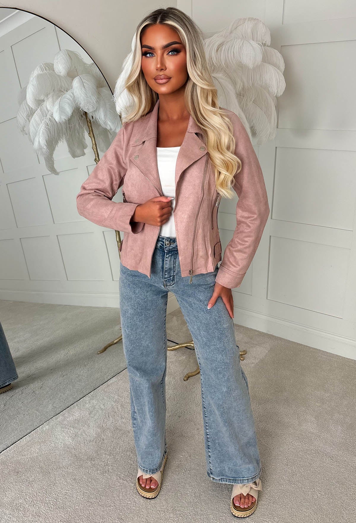 No Turning Back Pink Lightweight Faux Suede Biker Jacket