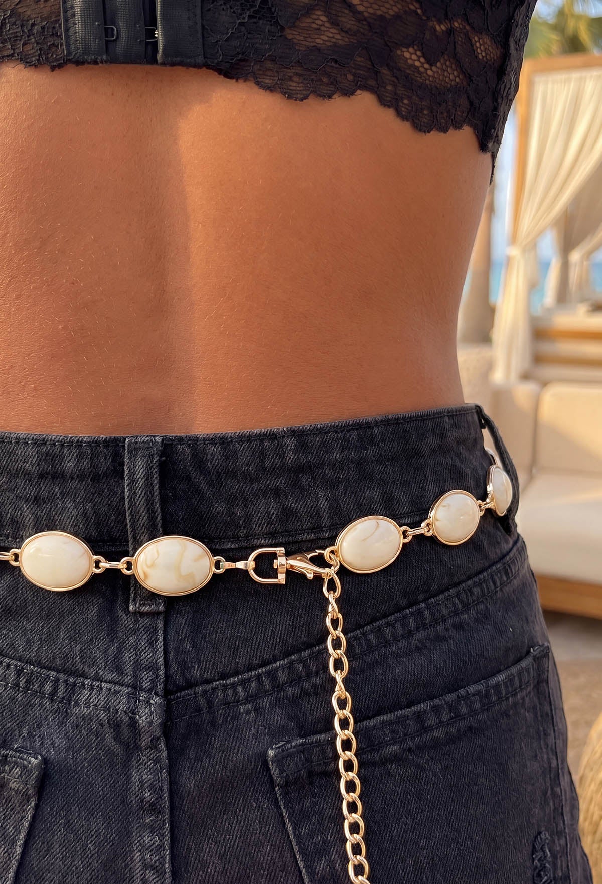 Opal Eclipse Cream Crystal Chain Belt
