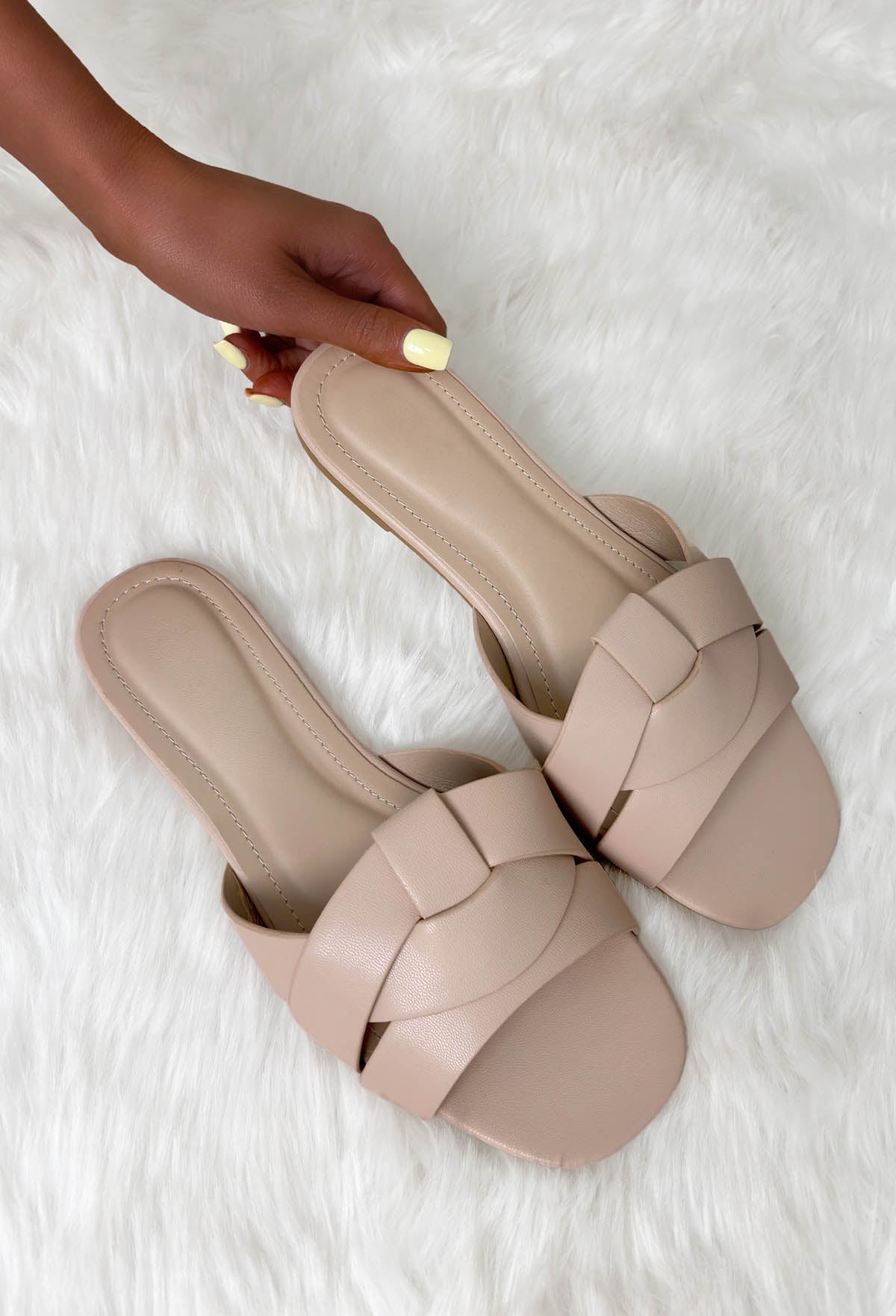 Over You Nude Faux Leather Sliders