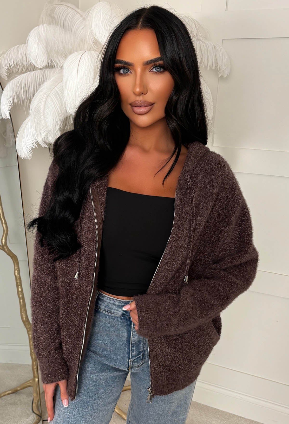 Perfect Everyday Brown Soft Touch Hooded Zip Up Jumper