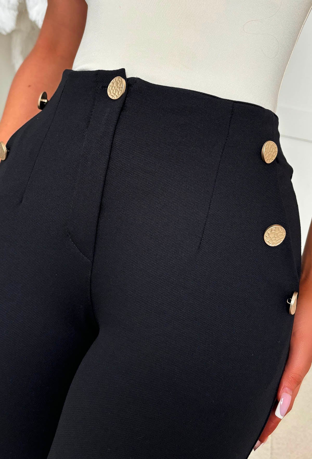 Perfect Moment Black Button Front Wide Leg Stretch Trousers