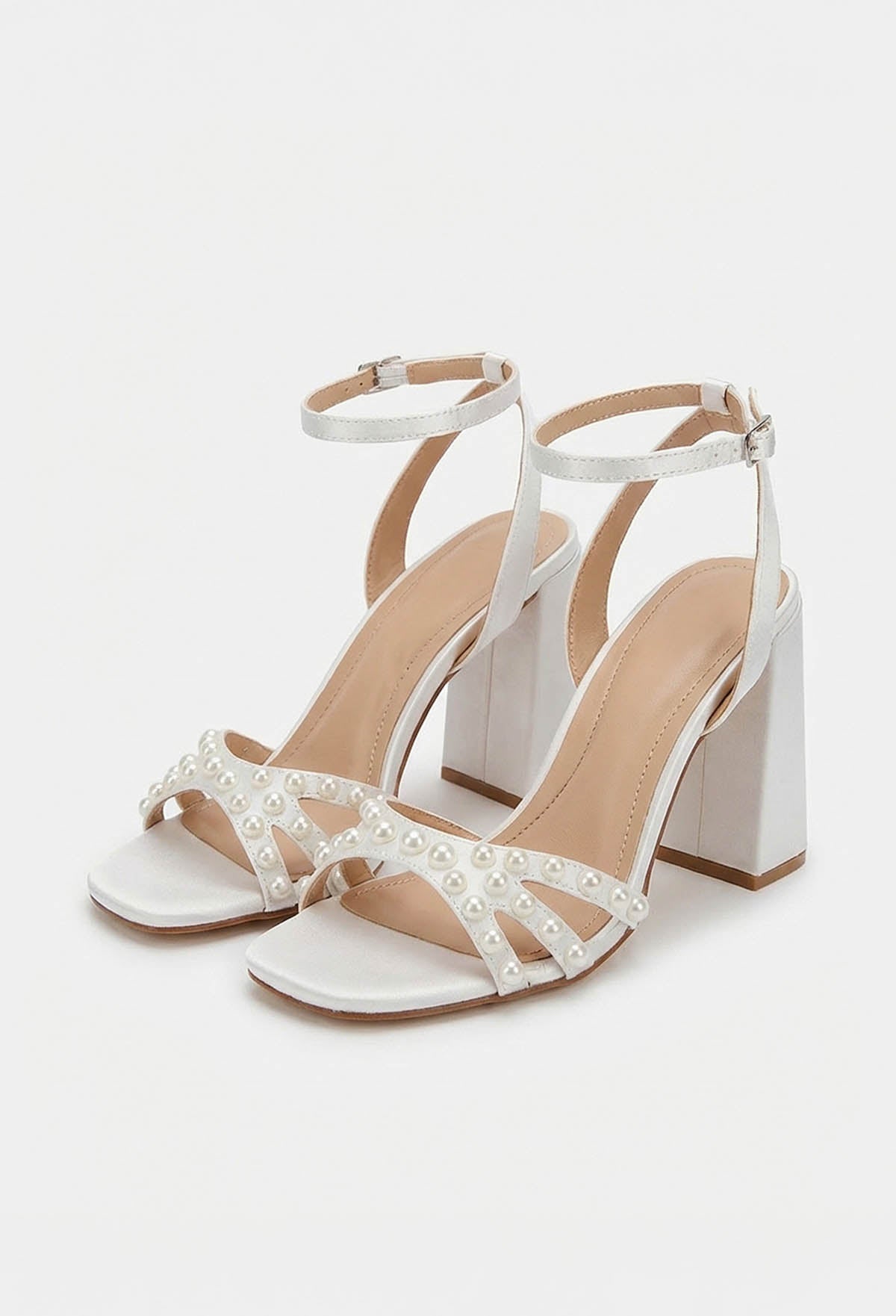 Perfect Pearls White Block Heel Sandals