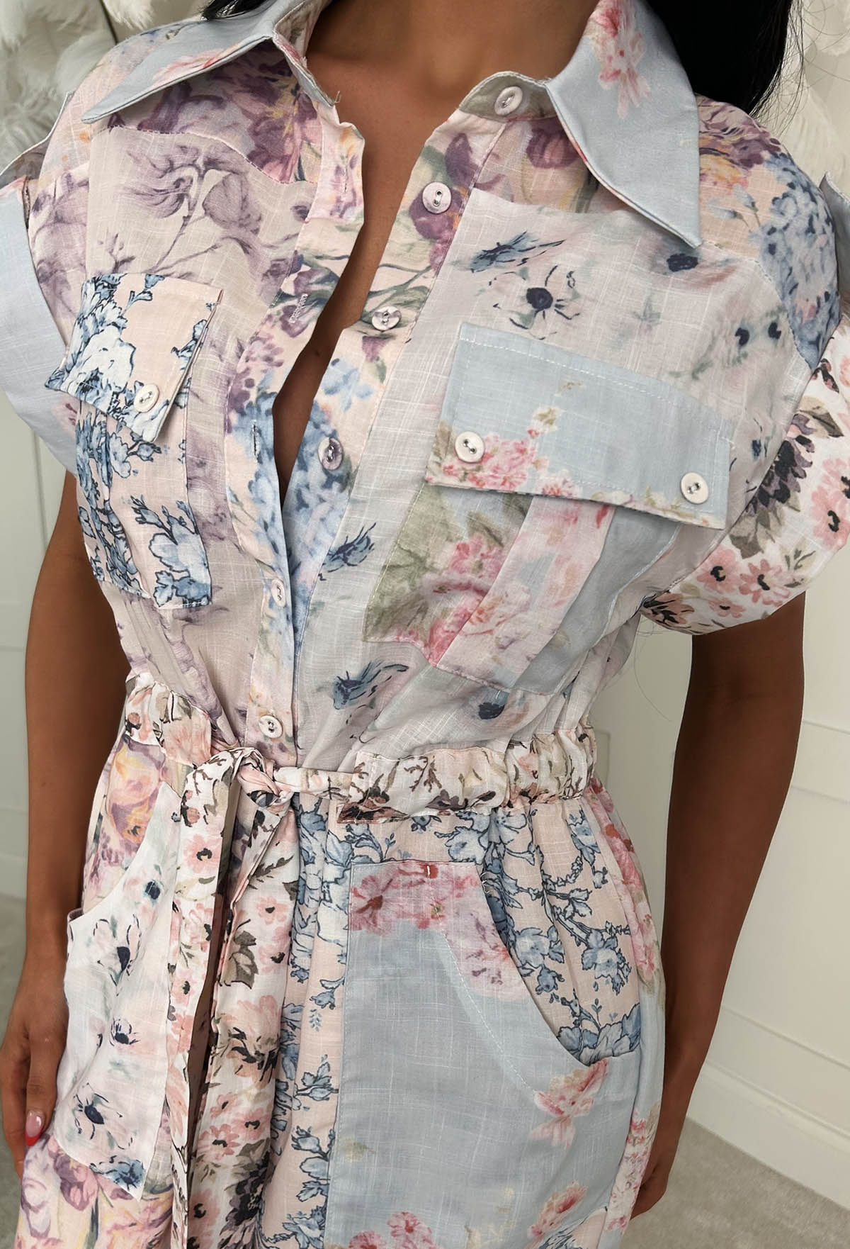 Petal Princess Blue Floral Short Sleeve Playsuit
