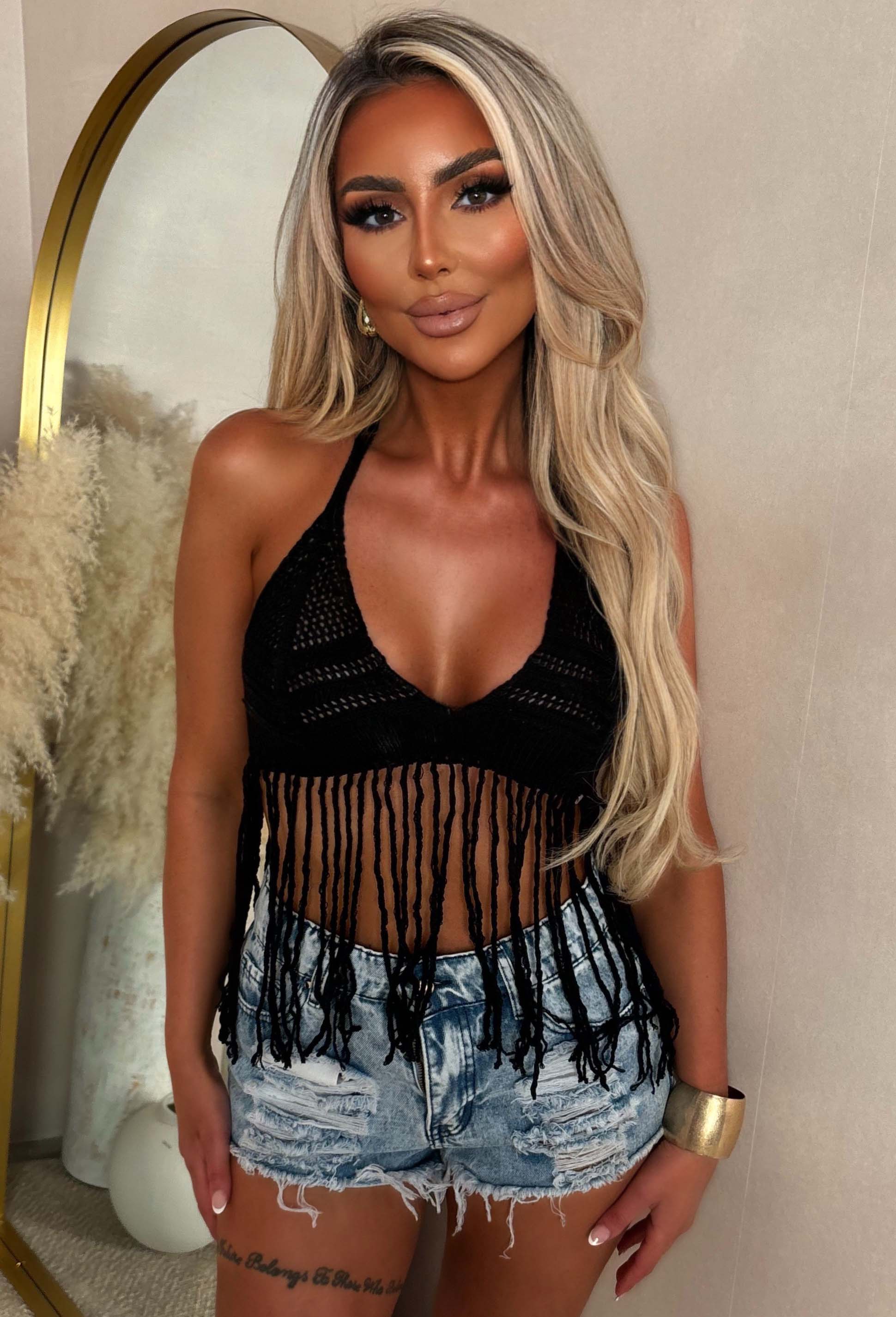 Play With Fire Black Crochet Knitted Bralette