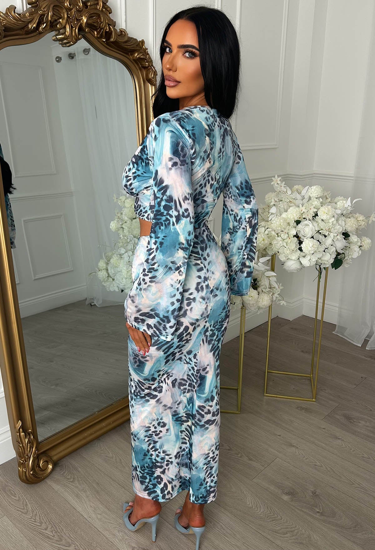 Pretty Gal Blue Leopard Print Knot Front Top & Skirt Co-Ord Set