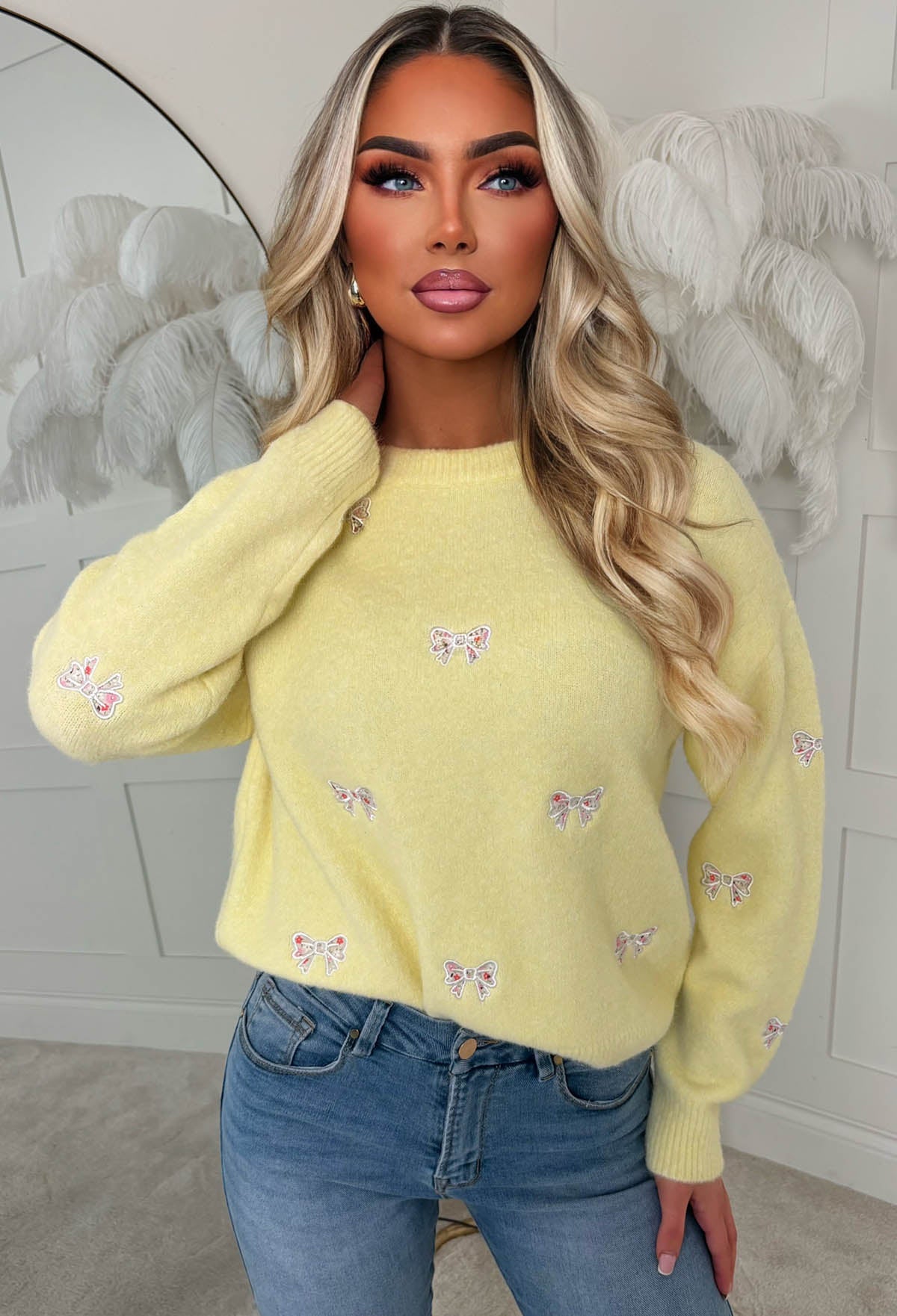 Pretty In Bows Lemon Bow Crew Neck Jumper