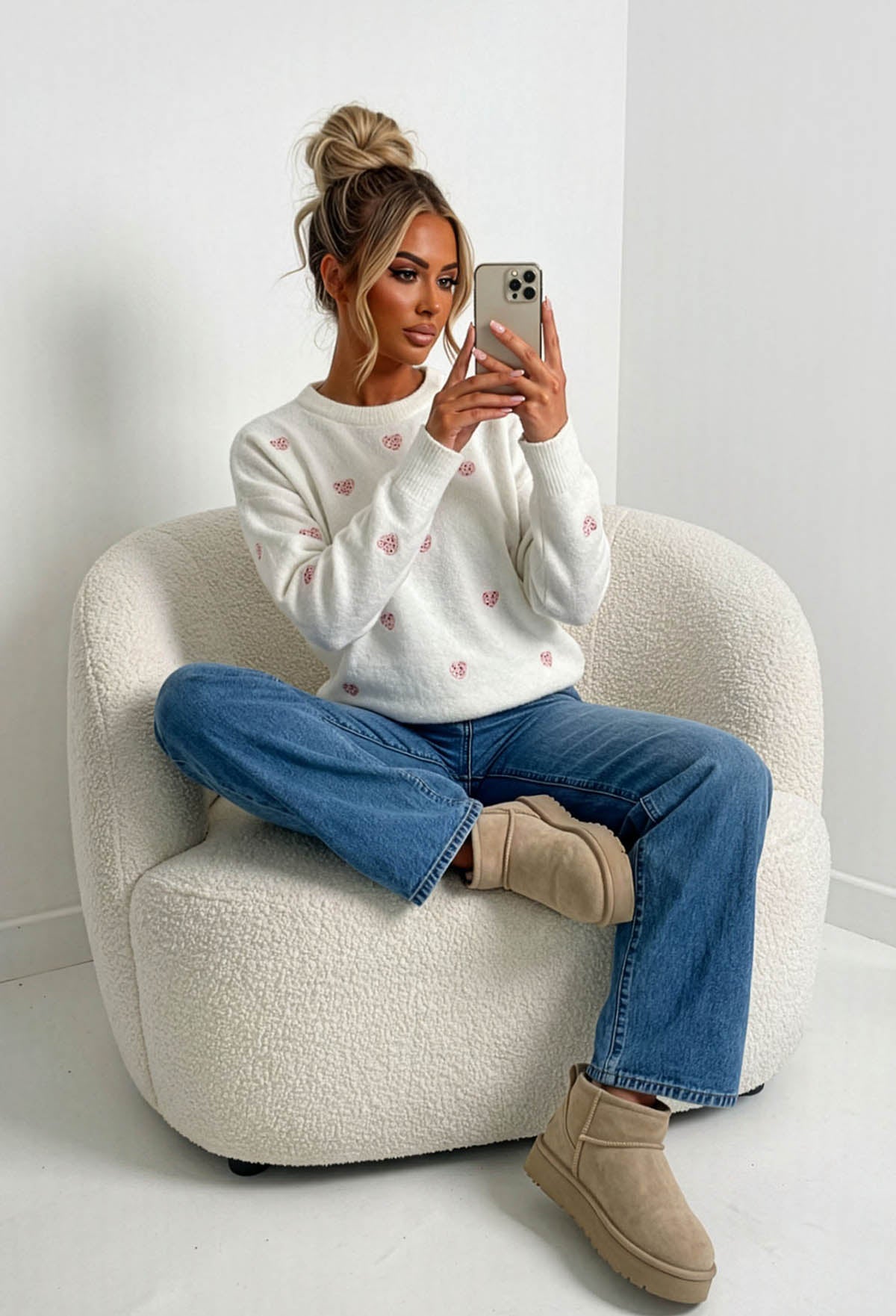 Pretty In Love Cream Heart Crew Neck Jumper