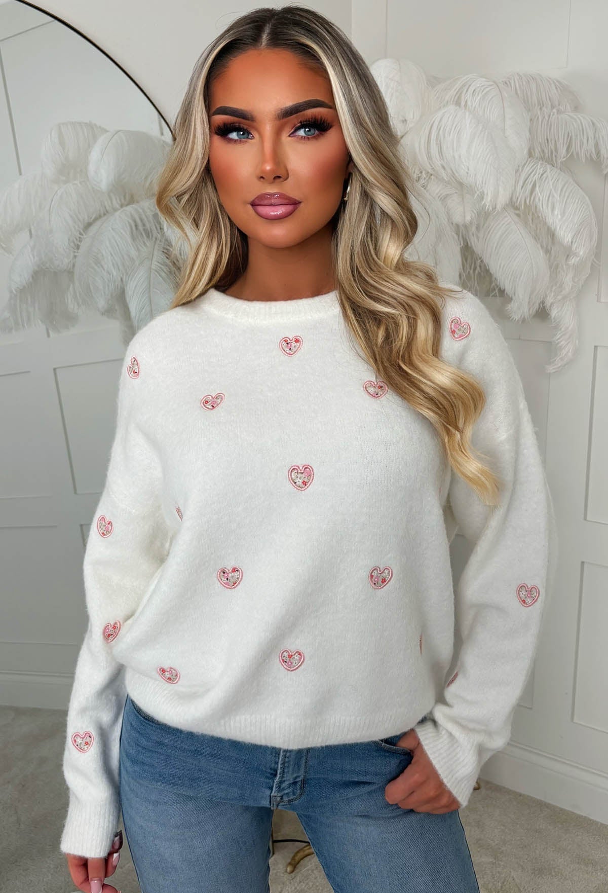 Pretty In Love Cream Heart Crew Neck Jumper