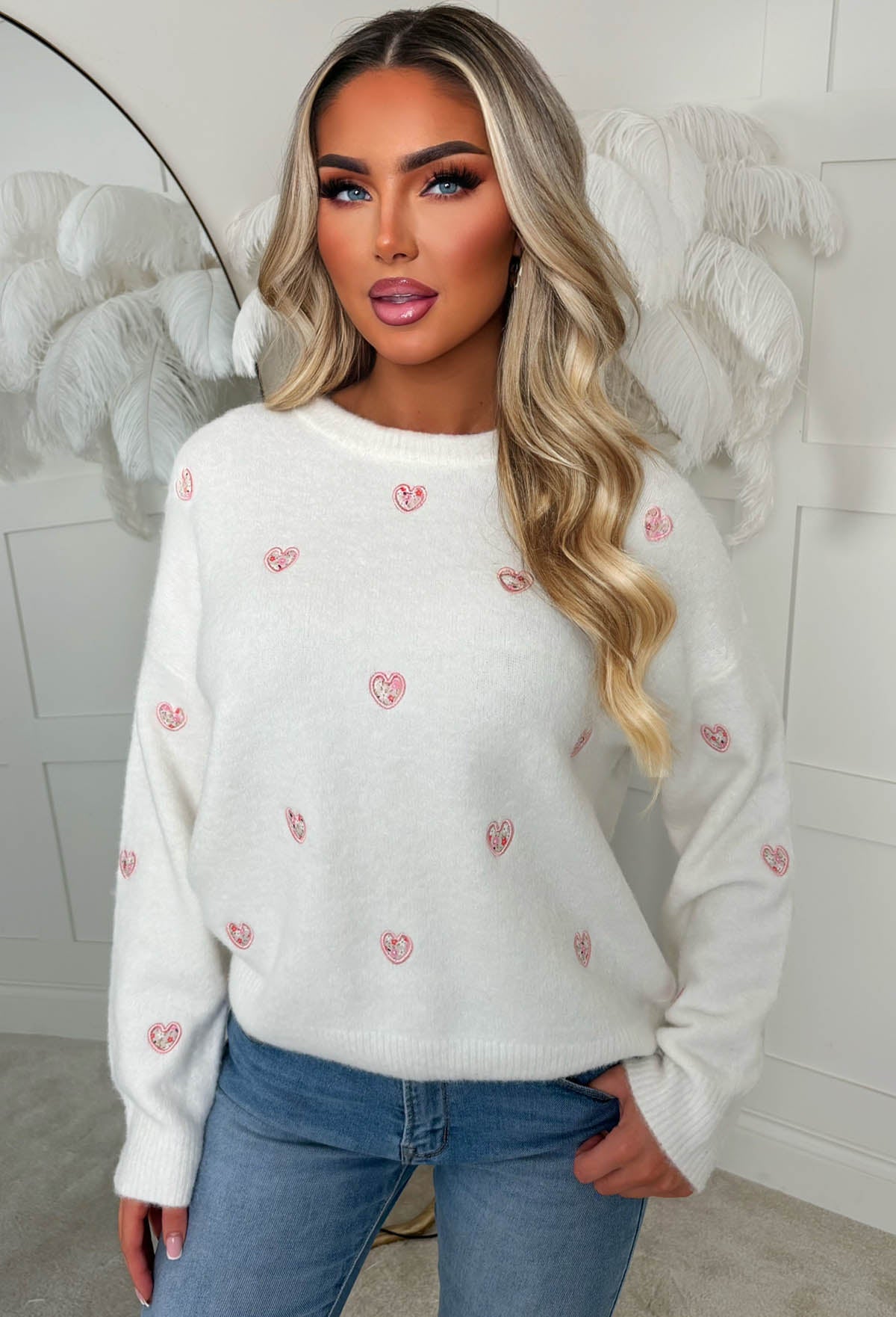 Pretty In Love Cream Heart Crew Neck Jumper