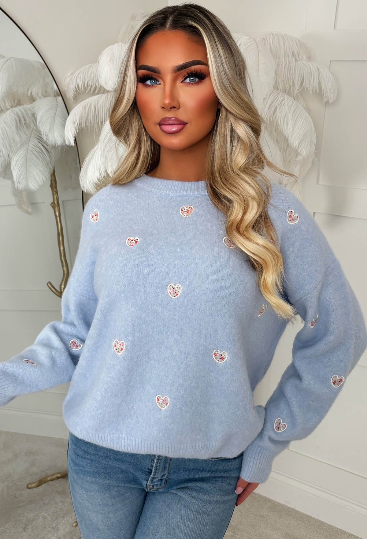 Pretty In Love Light Blue Heart Crew Neck Jumper