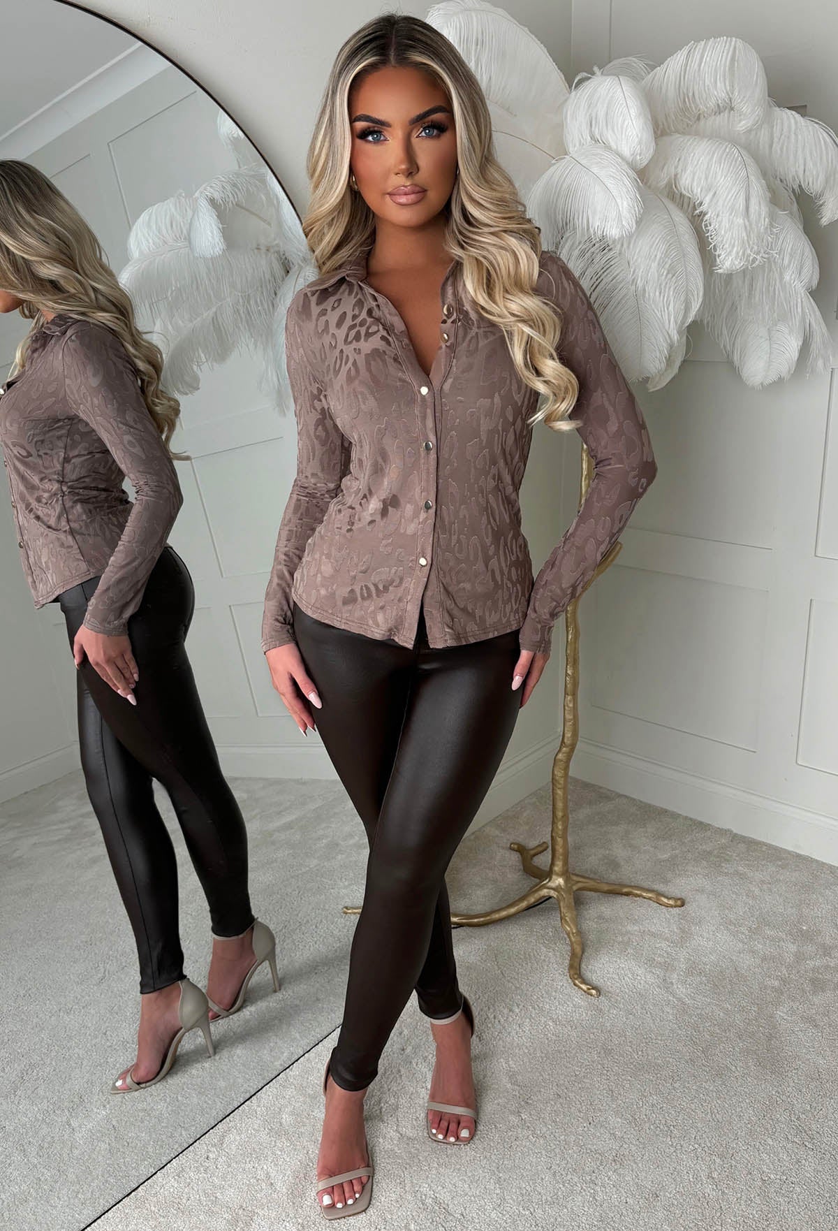 Pretty Luxe Brown Jacquard Leopard Shirt