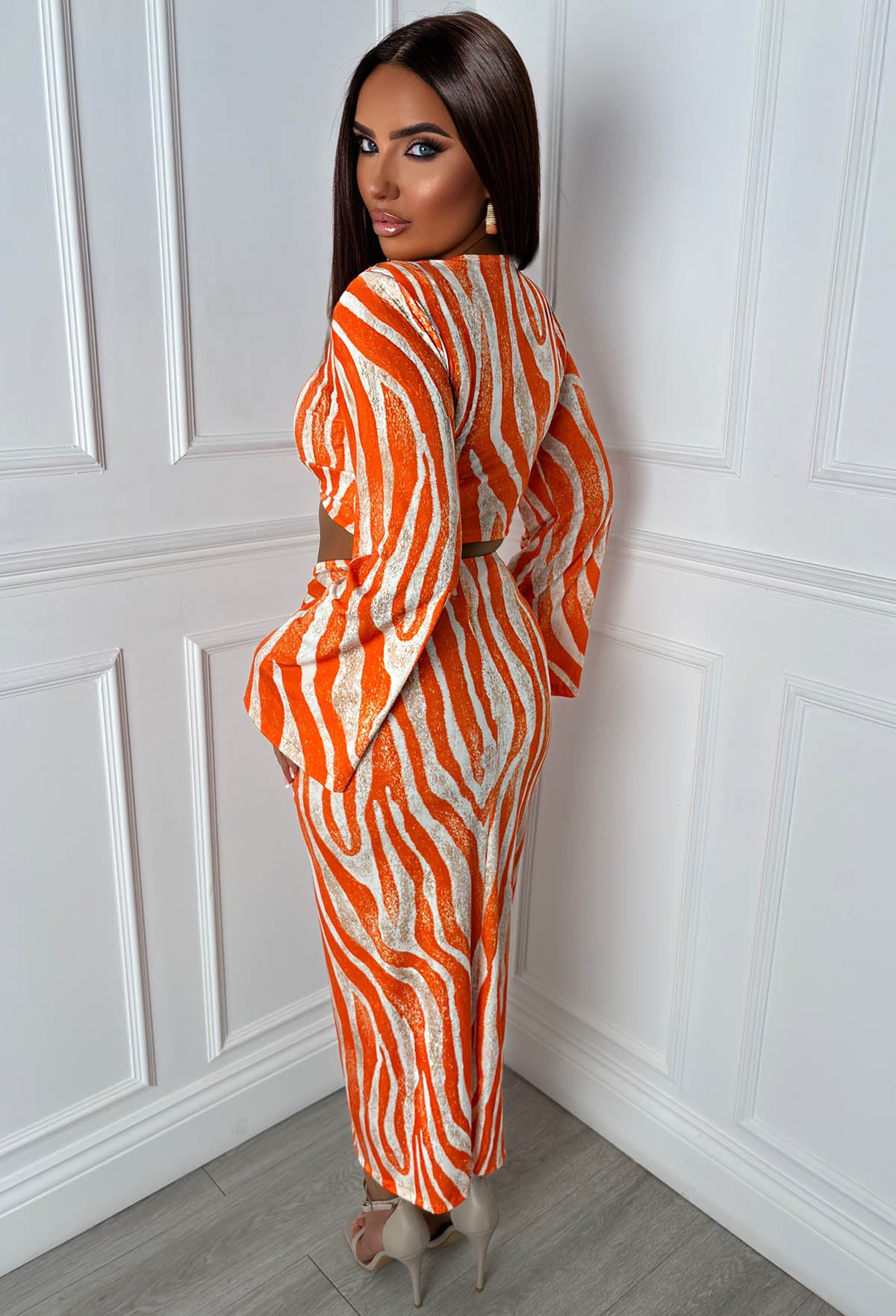 Pretty Things Orange Zebra Print Jersey Ruched Midi Skirt Co-Ord
