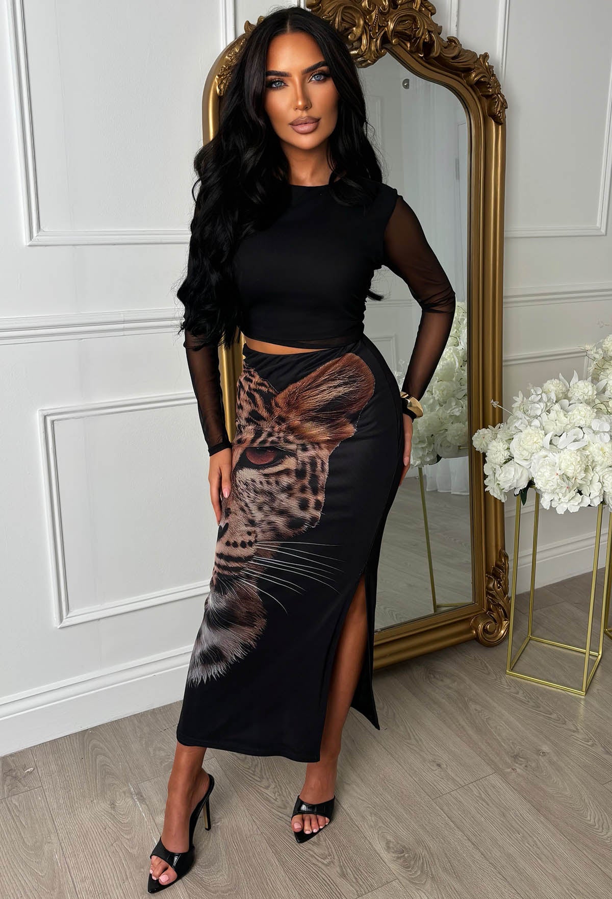 Primal Secrets Black Leopard Detail Mesh Co-Ord Set