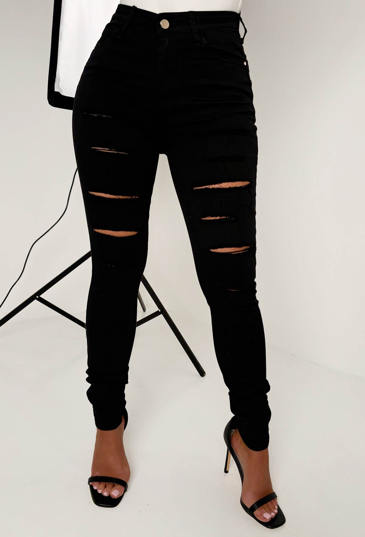 Push Me Baby Black Distressed Stretch Push Up Skinny Jeans