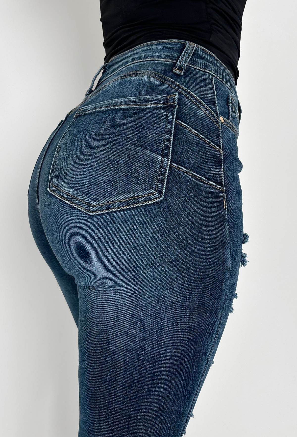 Push Me Baby Mid Blue Distressed Stretch Push Up Skinny Jeans