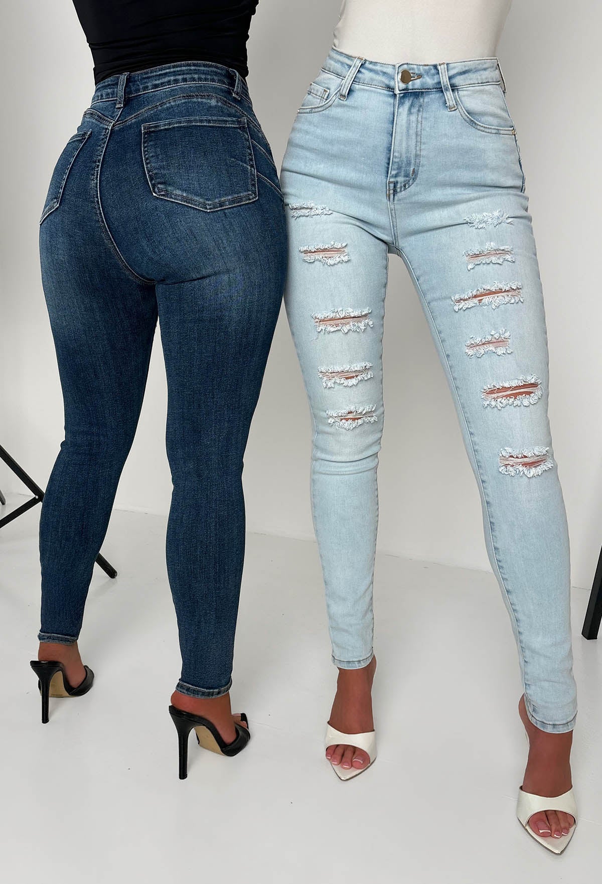 Push Me Baby Mid Blue Distressed Stretch Push Up Skinny Jeans
