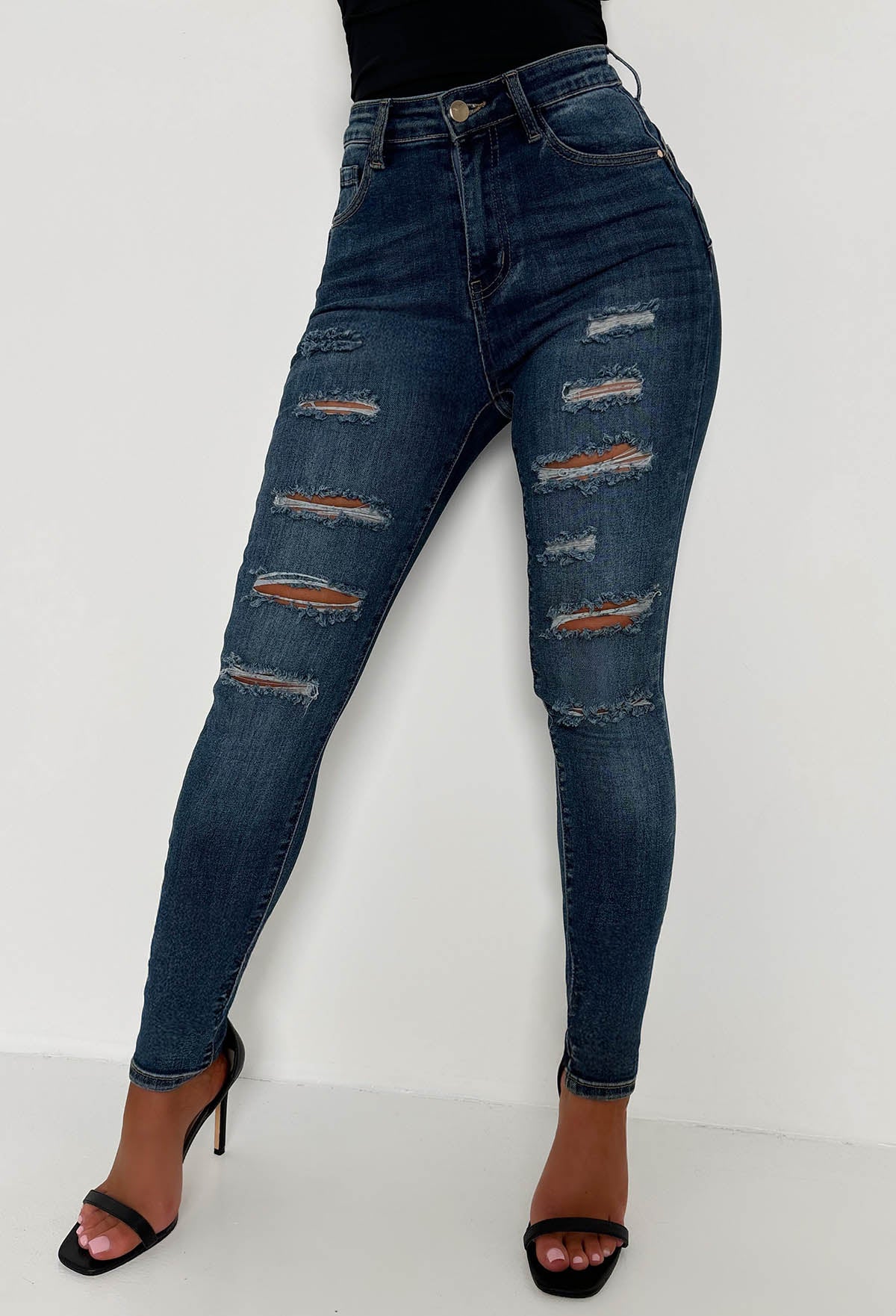 Push Me Baby Mid Blue Distressed Stretch Push Up Skinny Jeans