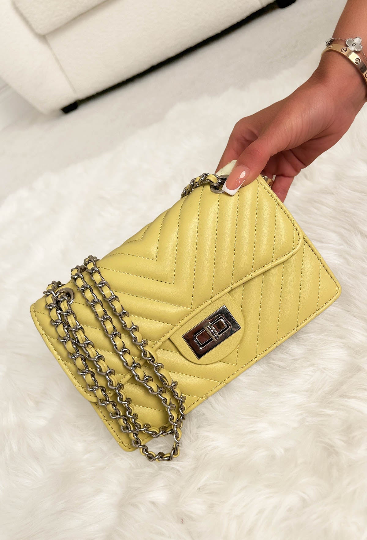 Quilted Babe Lemon Chain Detail Bag