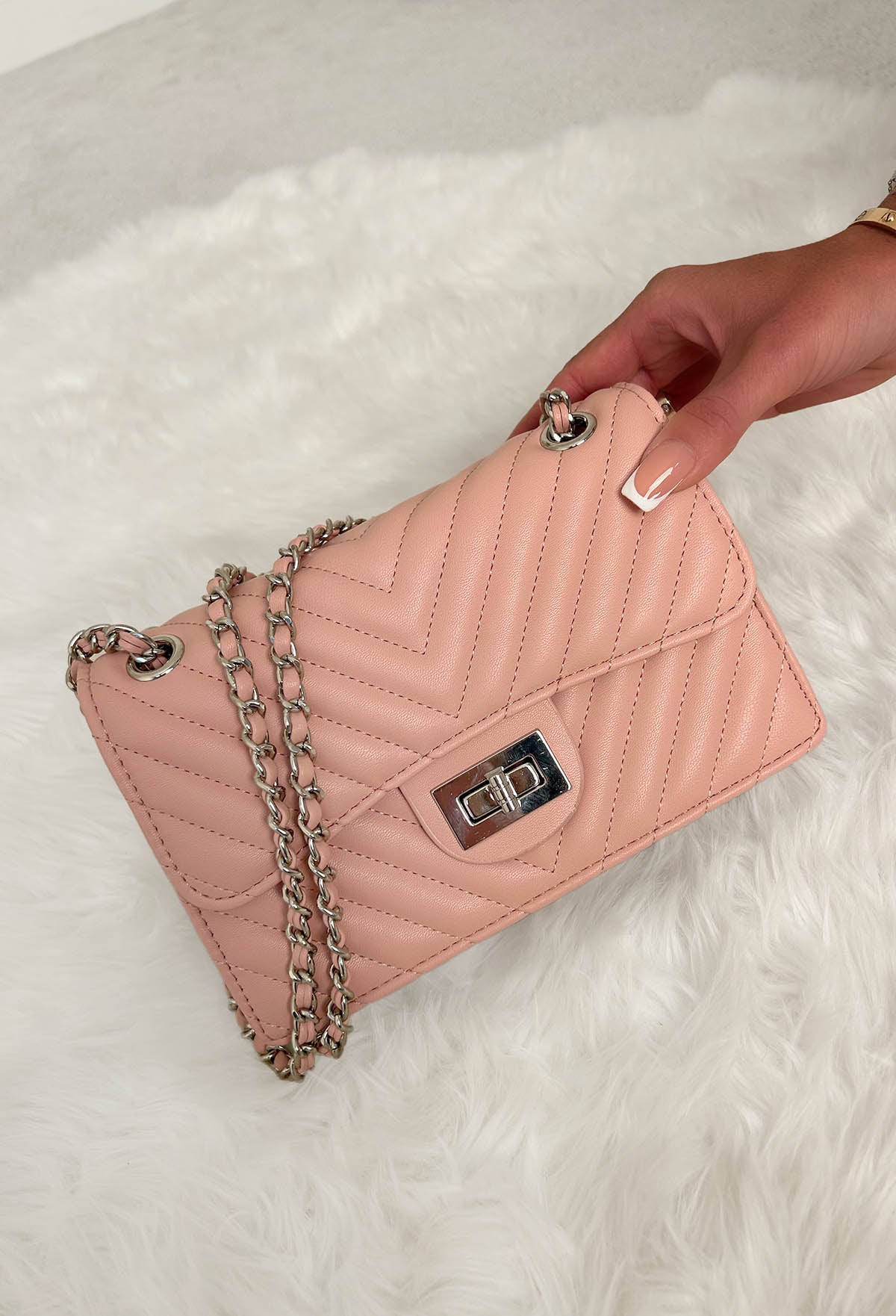 Quilted Babe Light Pink Chain Detail Bag