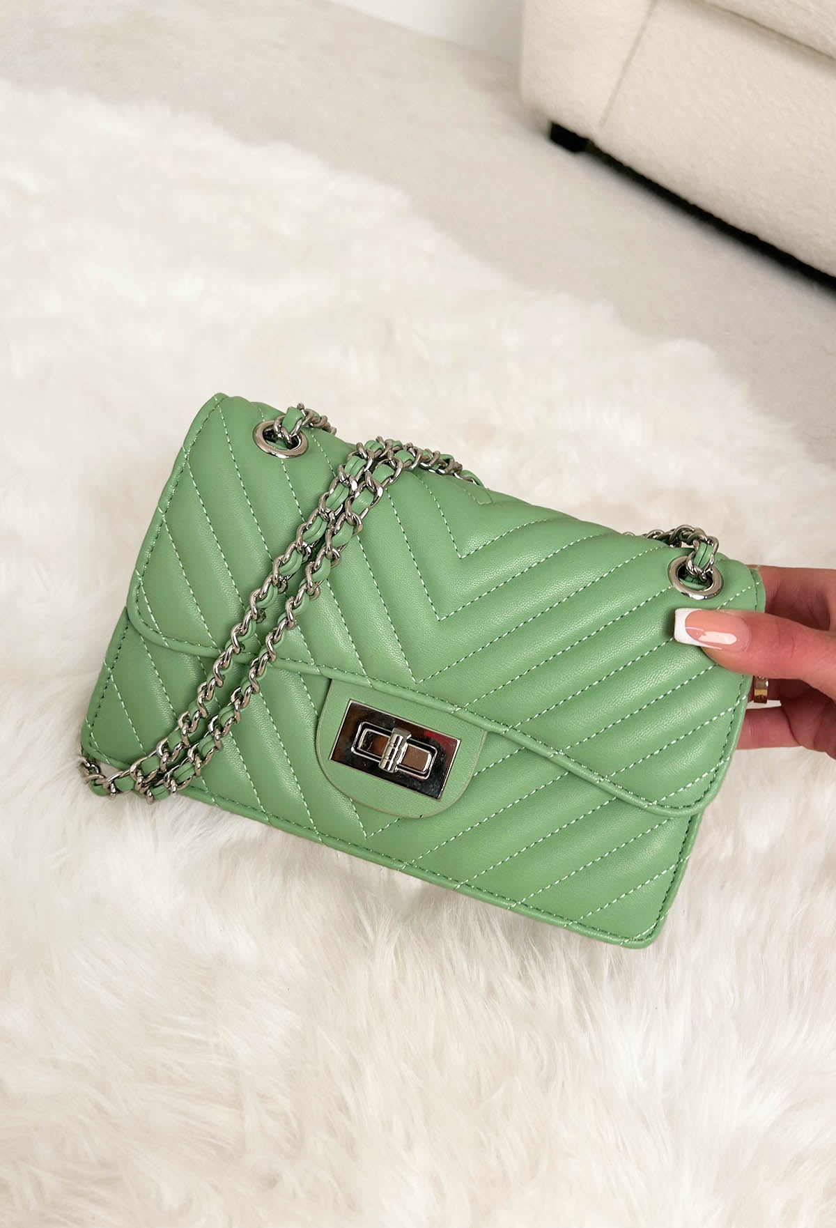 Quilted Babe Teal Chain Detail Bag