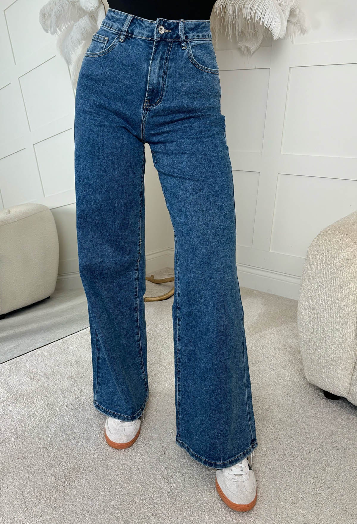 Rae Dark Wash Super Stretchy Flared Wide Leg Jeans