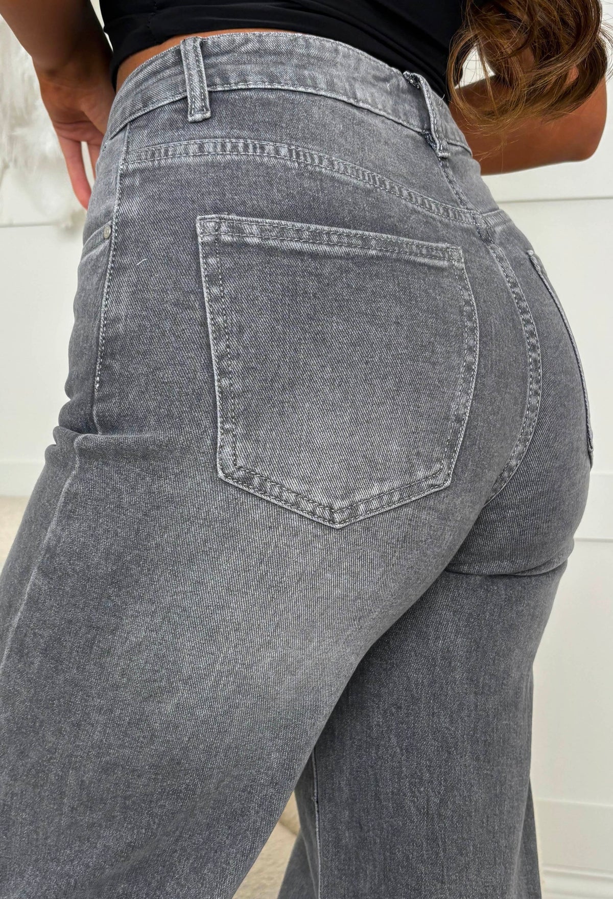 Grey Red Flared Jeans