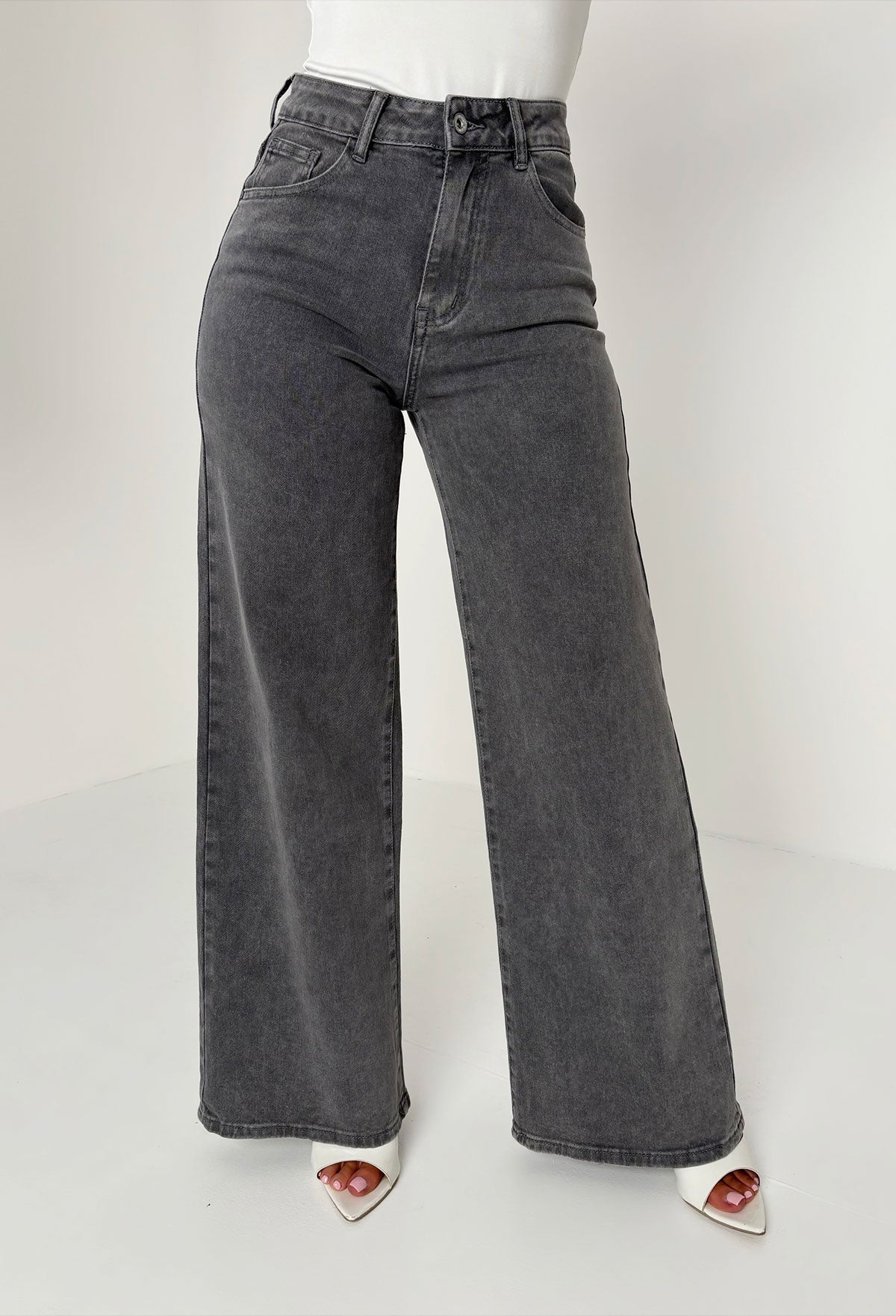 Grey Red Flared Jeans