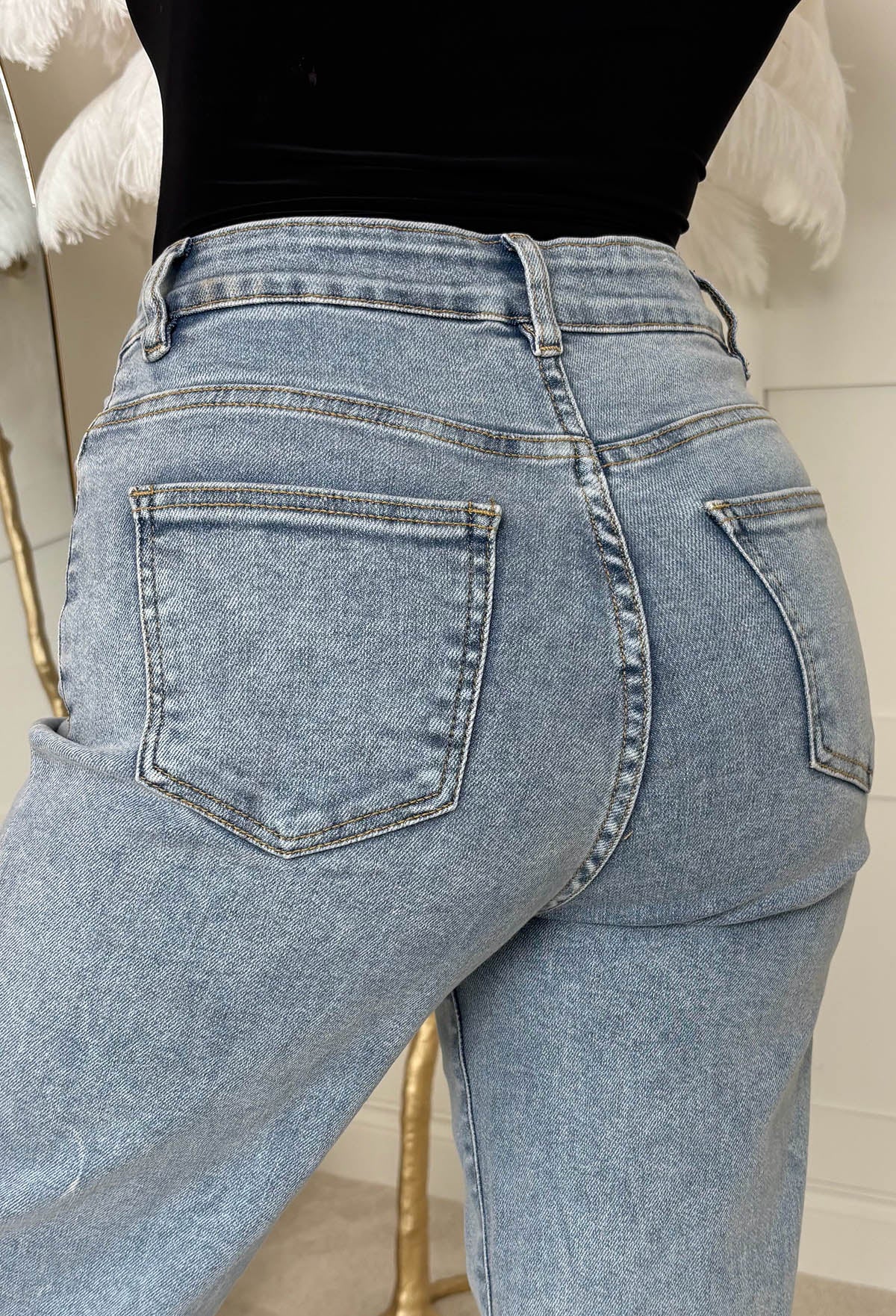 Rae Mid Wash Super-Stretchy Flared Wide Leg Jeans