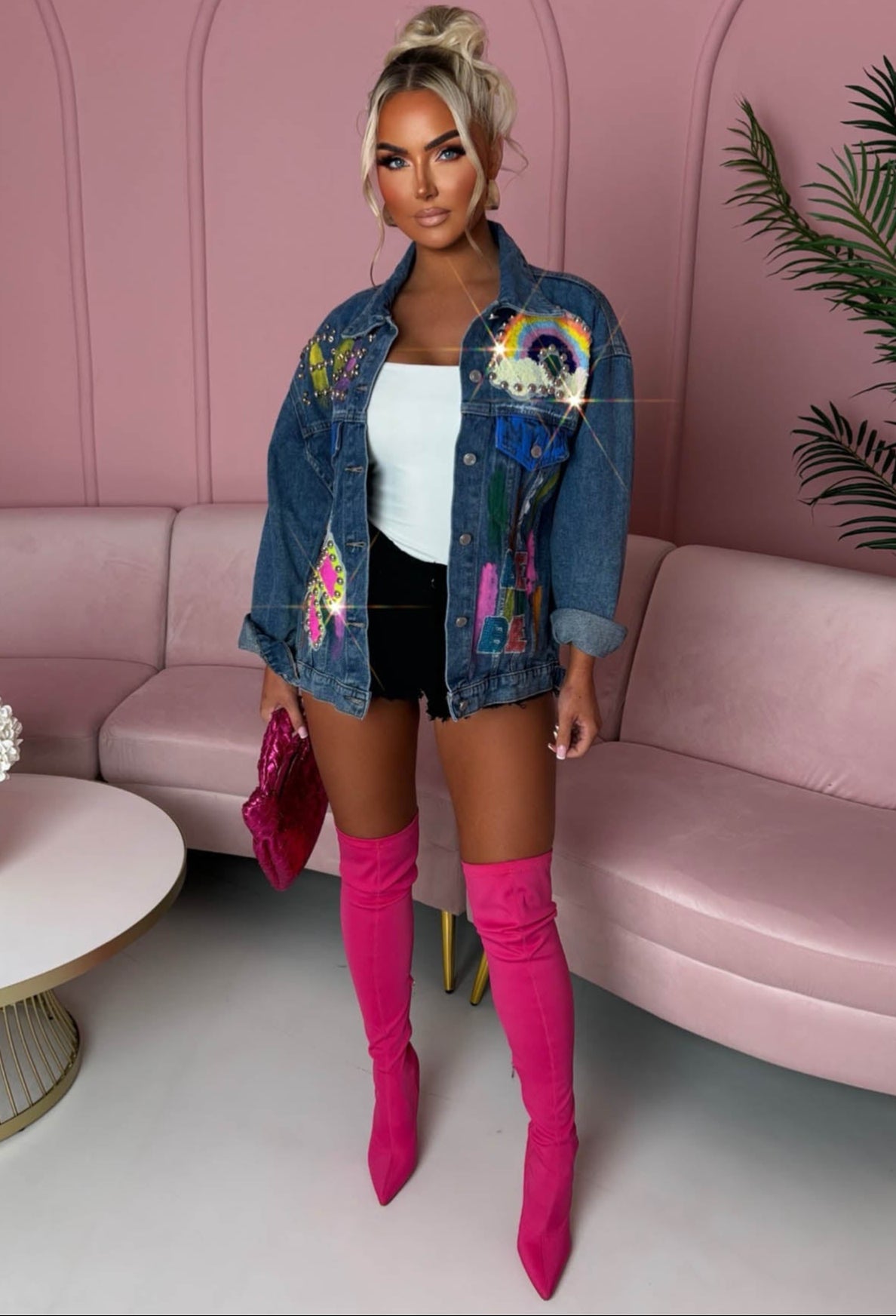 Rainbow's End Mid Wash Graffiti Oversized Denim Jacket