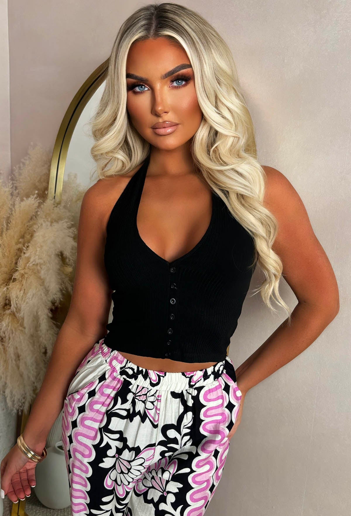 Ready Or Not Black Ribbed Halter Neck Top