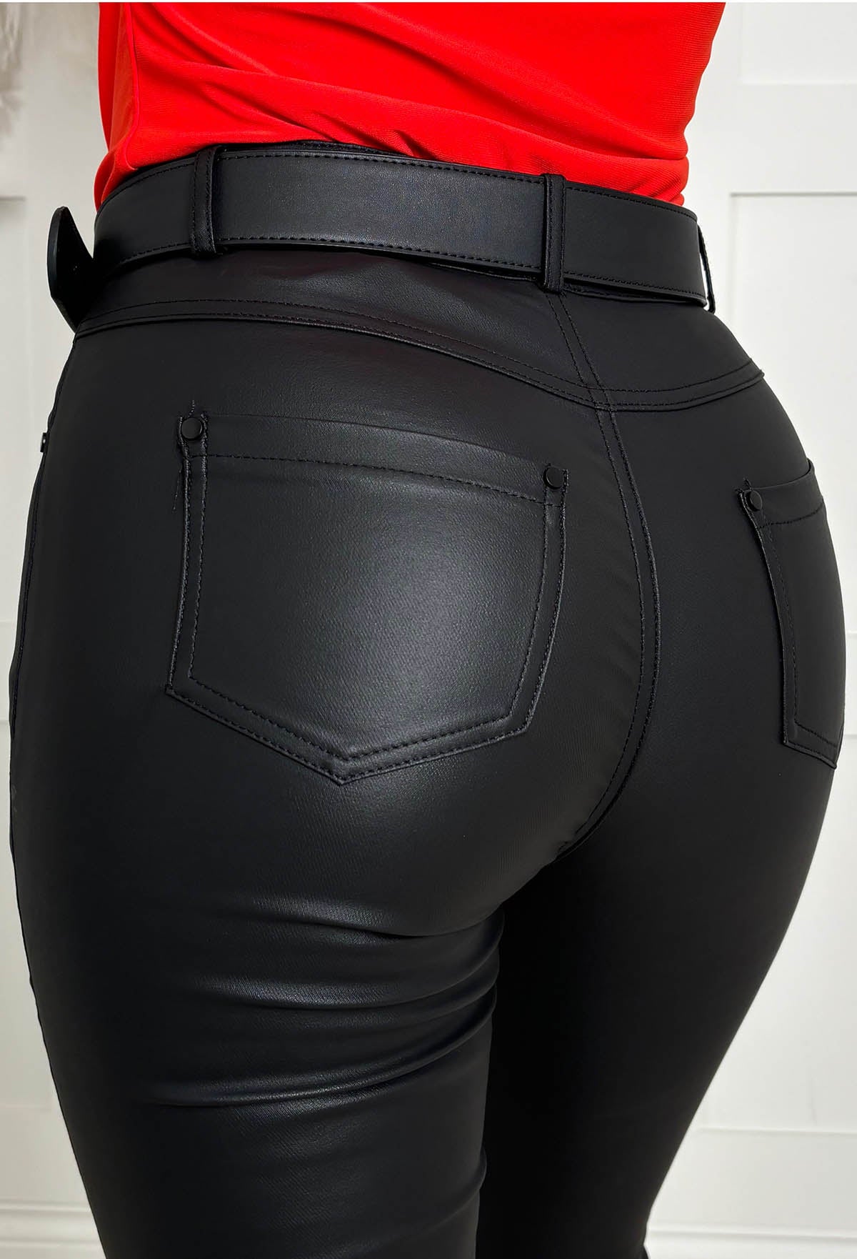 Ready To Go Black Stretch Flared Faux Leather Jeans