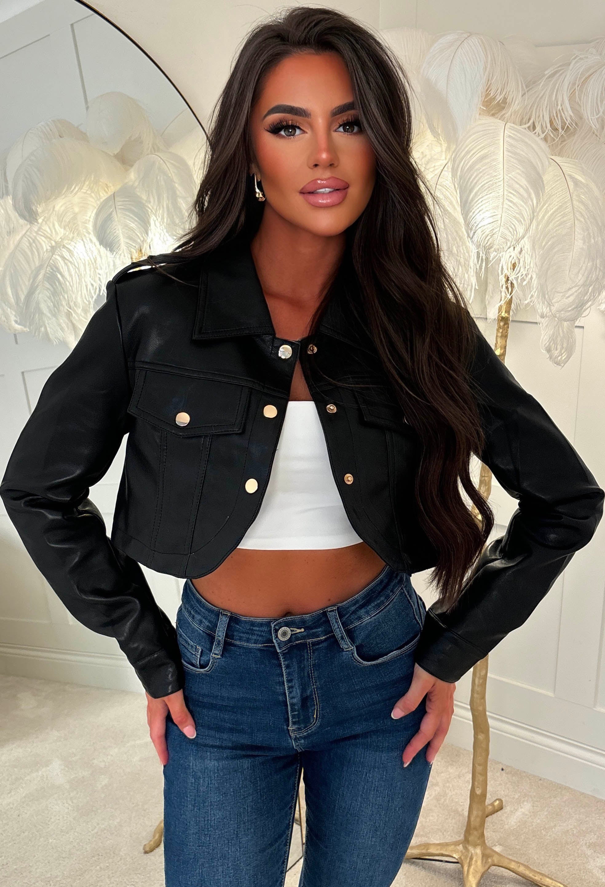 Rebel Muse Black Cropped Faux Leather Jacket