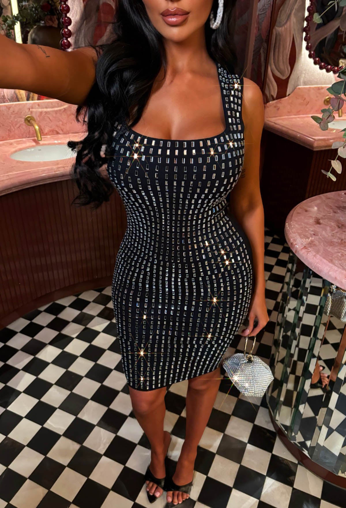 Reflect Love Black Mirror Knitted Front Split Dress