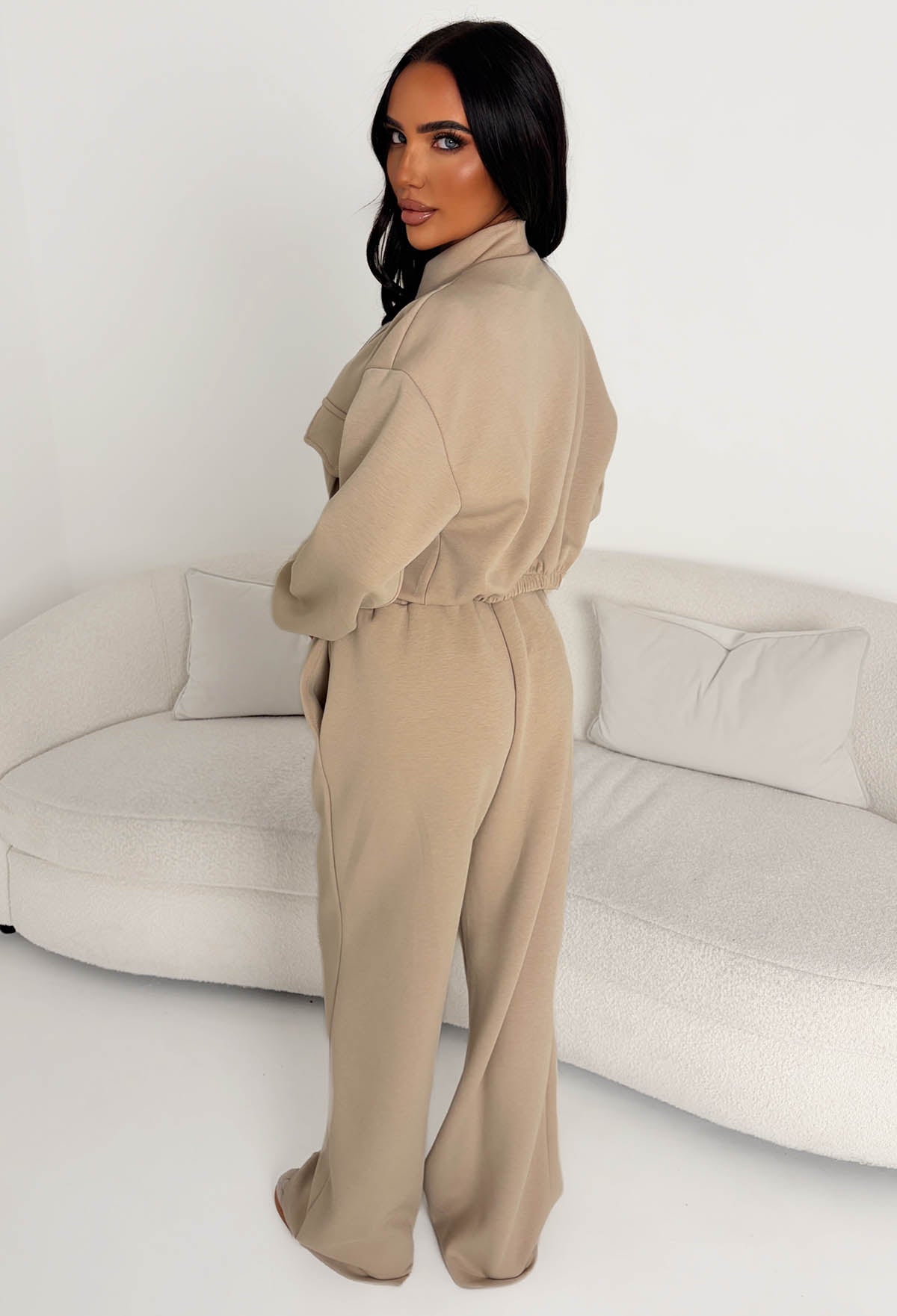 Rest Mode Cream Zip Up Pocket Lounge Co-Ord Set
