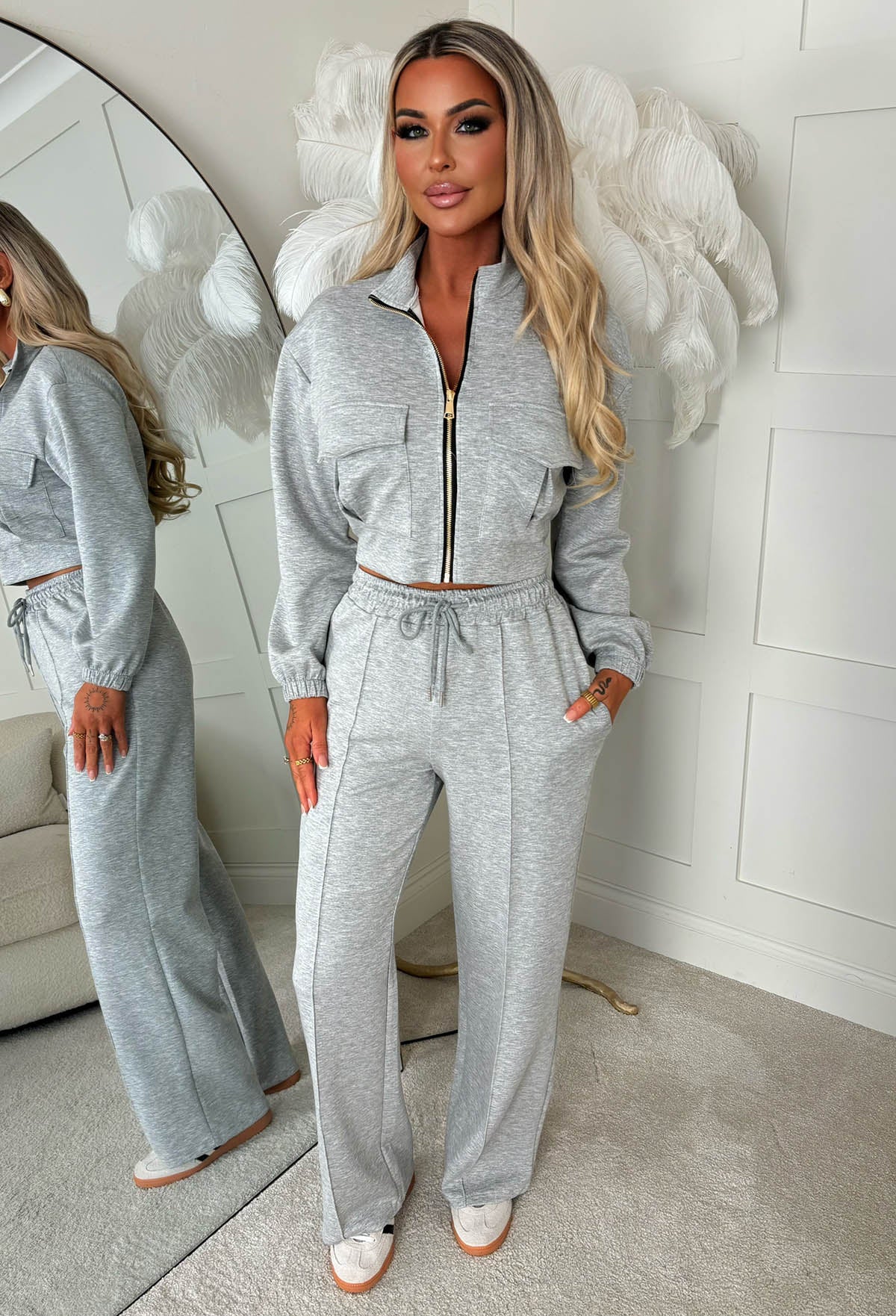 Rest Mode Grey Zip Up Pocket Lounge Co-Ord Set | Pink Boutique