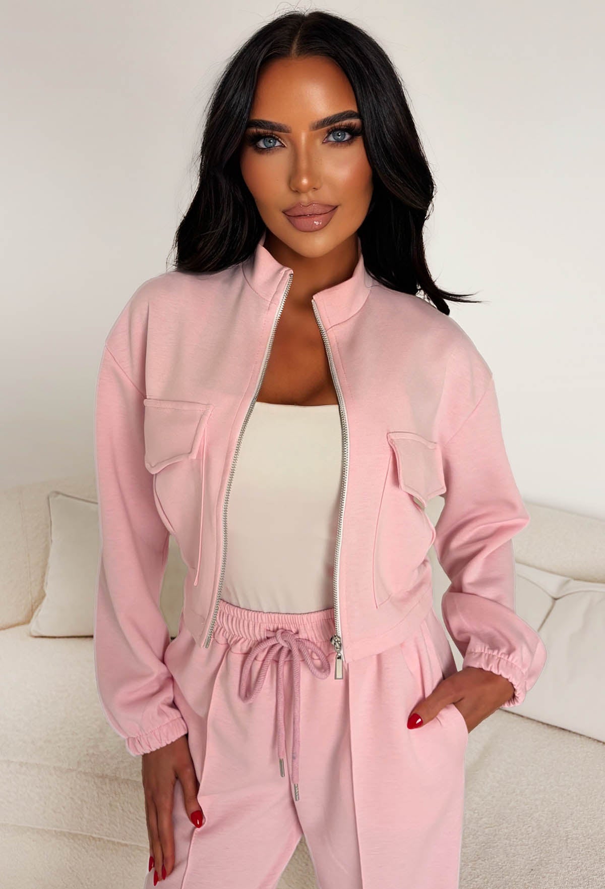 Rest Mode Pink Zip Up Pocket Lounge Co-Ord Set