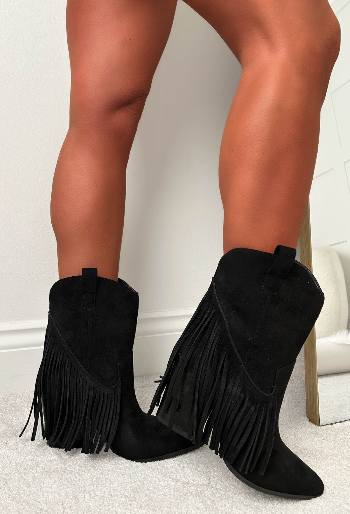 Ride Em Cowboy Black Faux Suede Tassel Boots