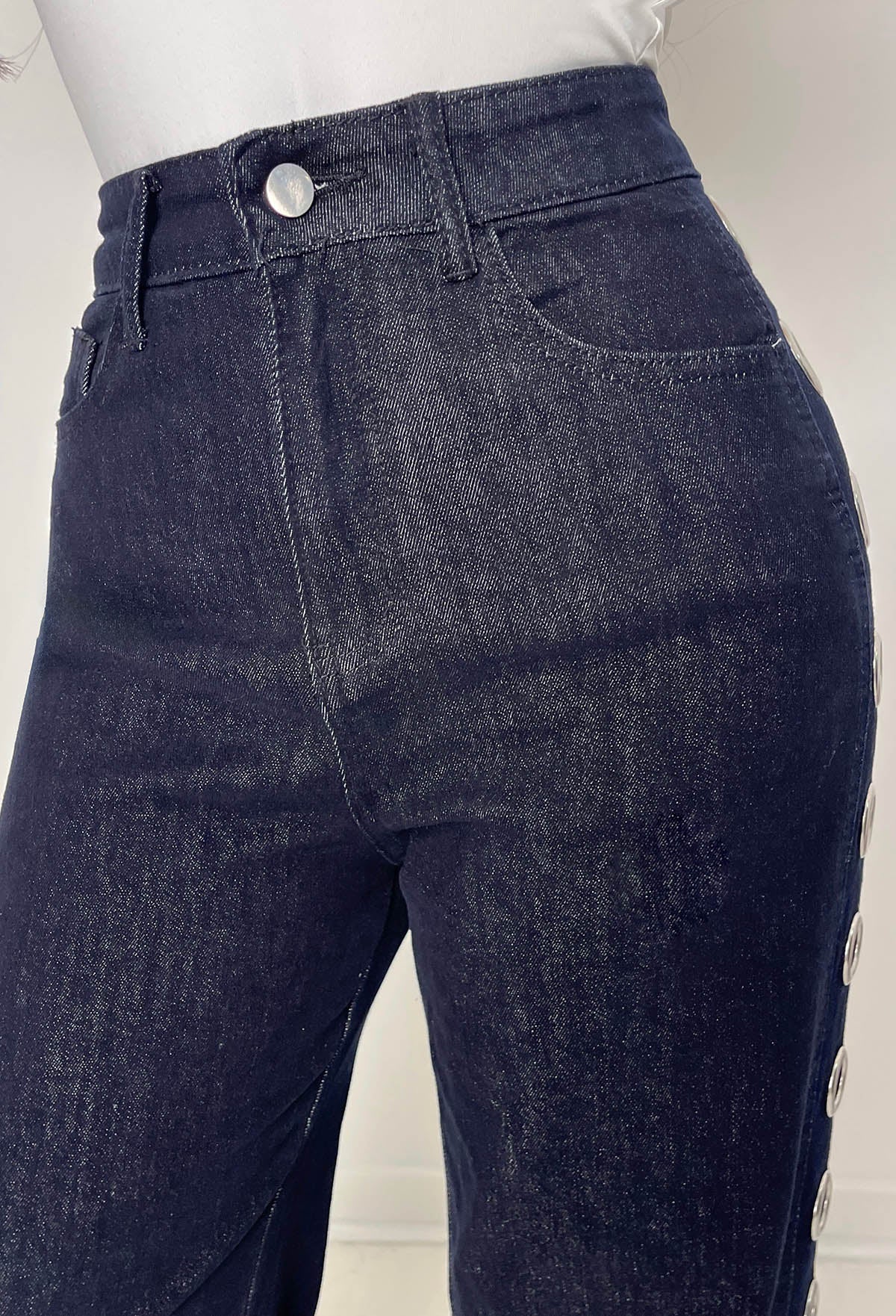 Ring Me Dark Blue Eyelet Wide Leg Stretch Jeans