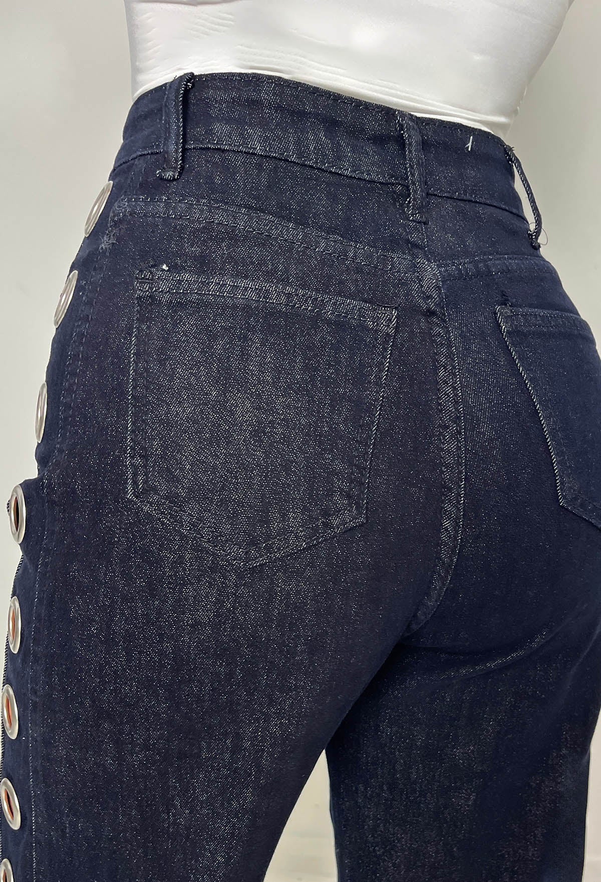 Ring Me Dark Blue Eyelet Wide Leg Stretch Jeans