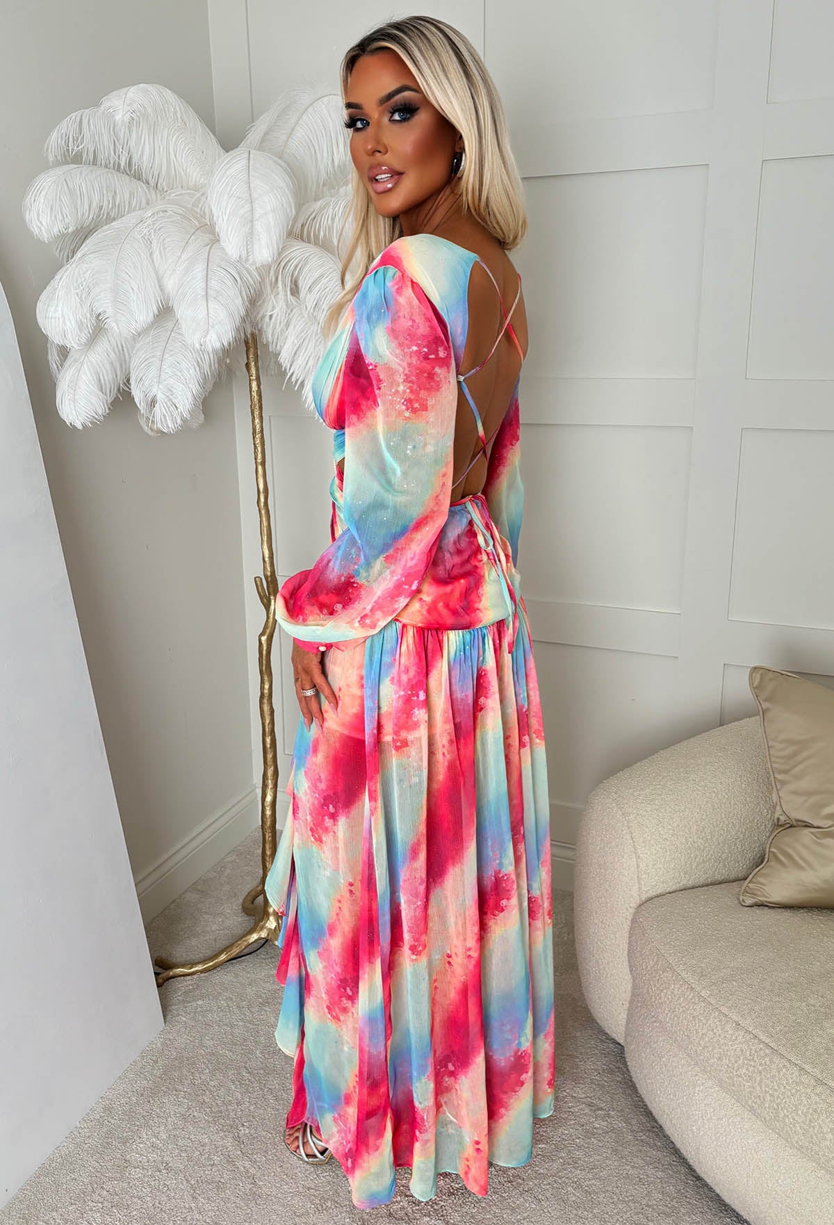 Riviera Nights Multi Ring Front Cut Out Diamante Printed Maxi Dress