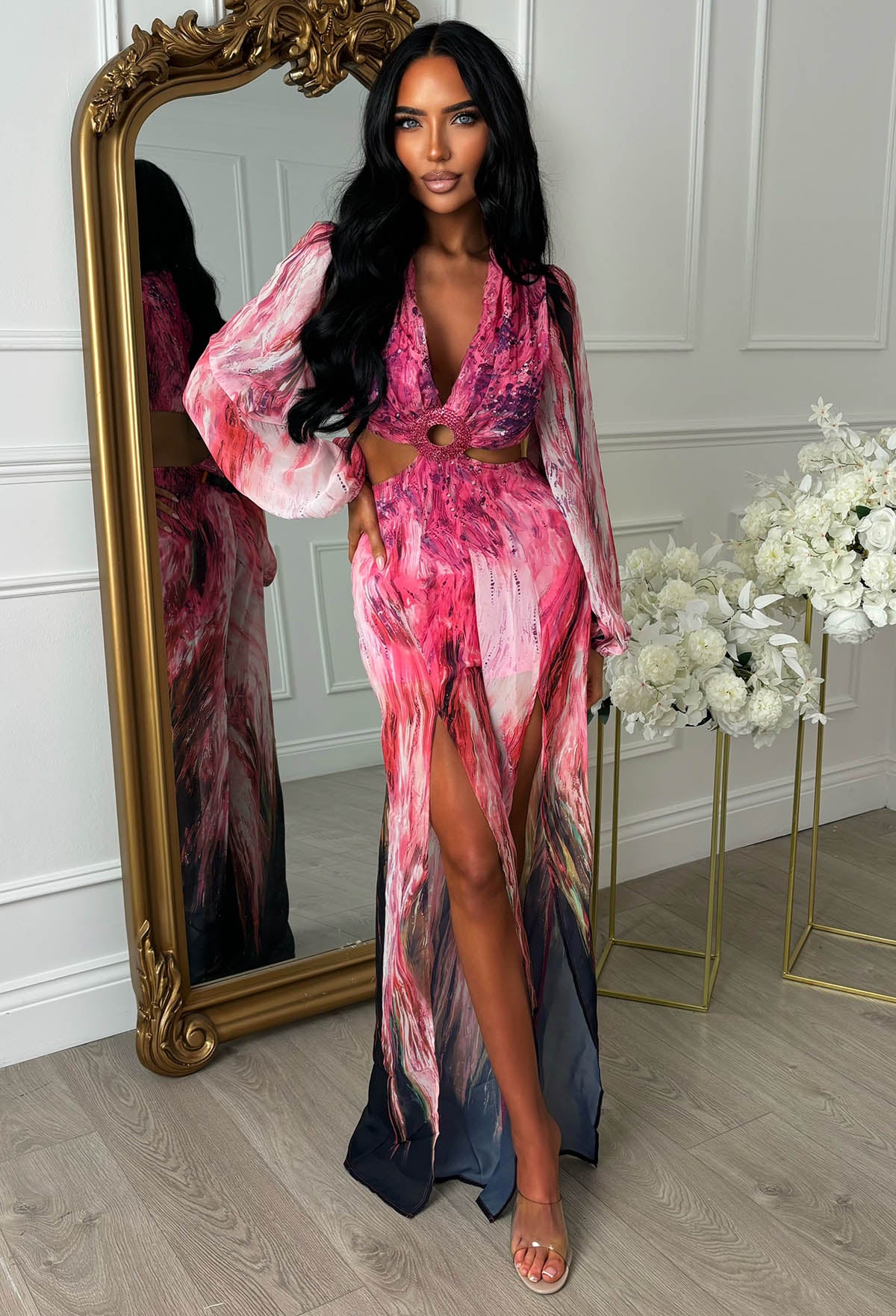 Riviera Nights Pink Ring Front Cut Out Jewel Jumpsuit